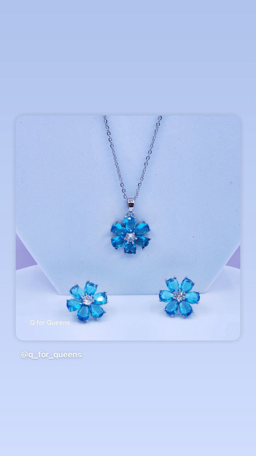 Blue Crystal Flower Jewelry Set