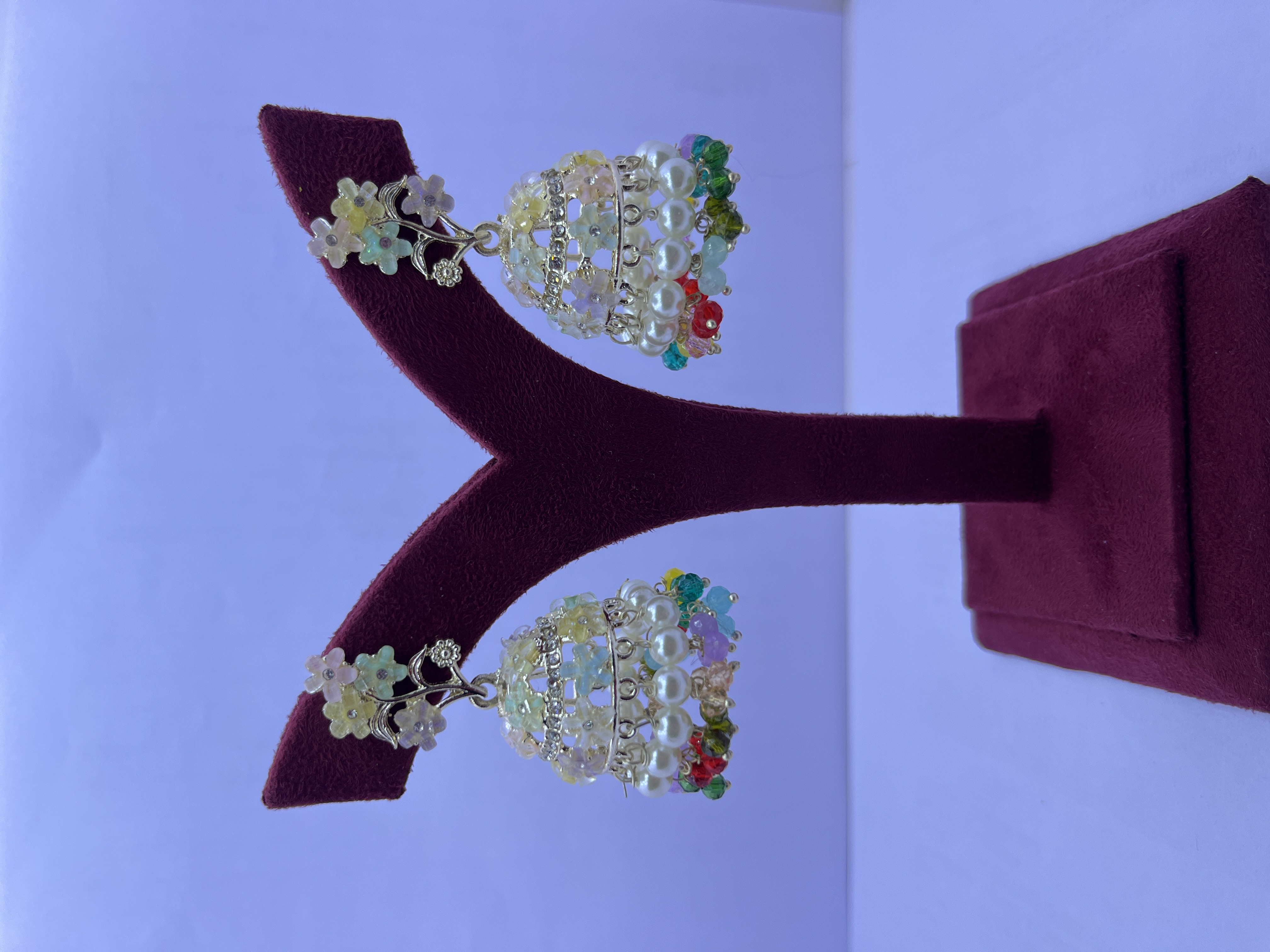 Pink Beaded Jhumka Earrings