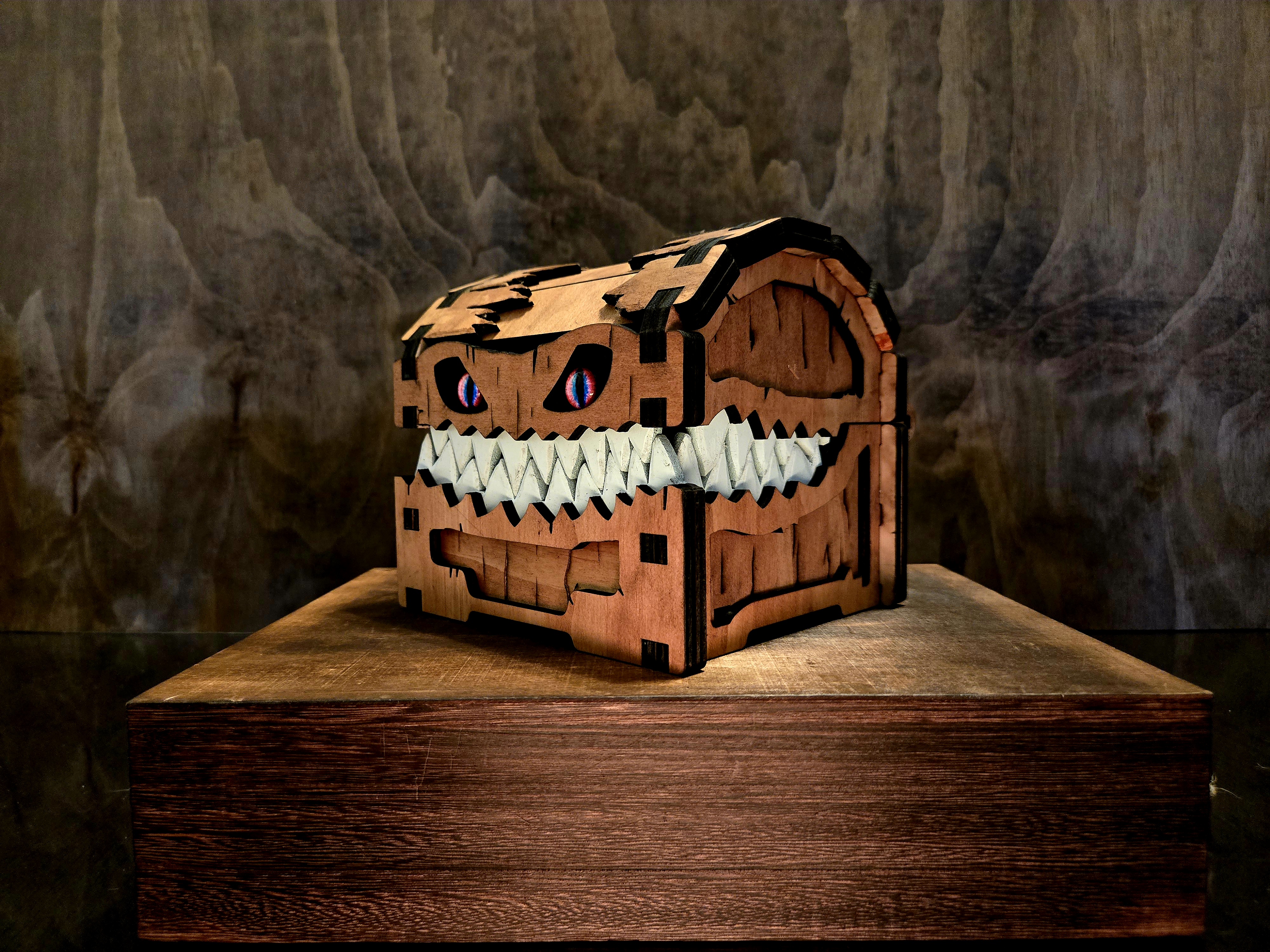 Large Mimic Chest — Handcrafted Wooden Creature of Curiosity