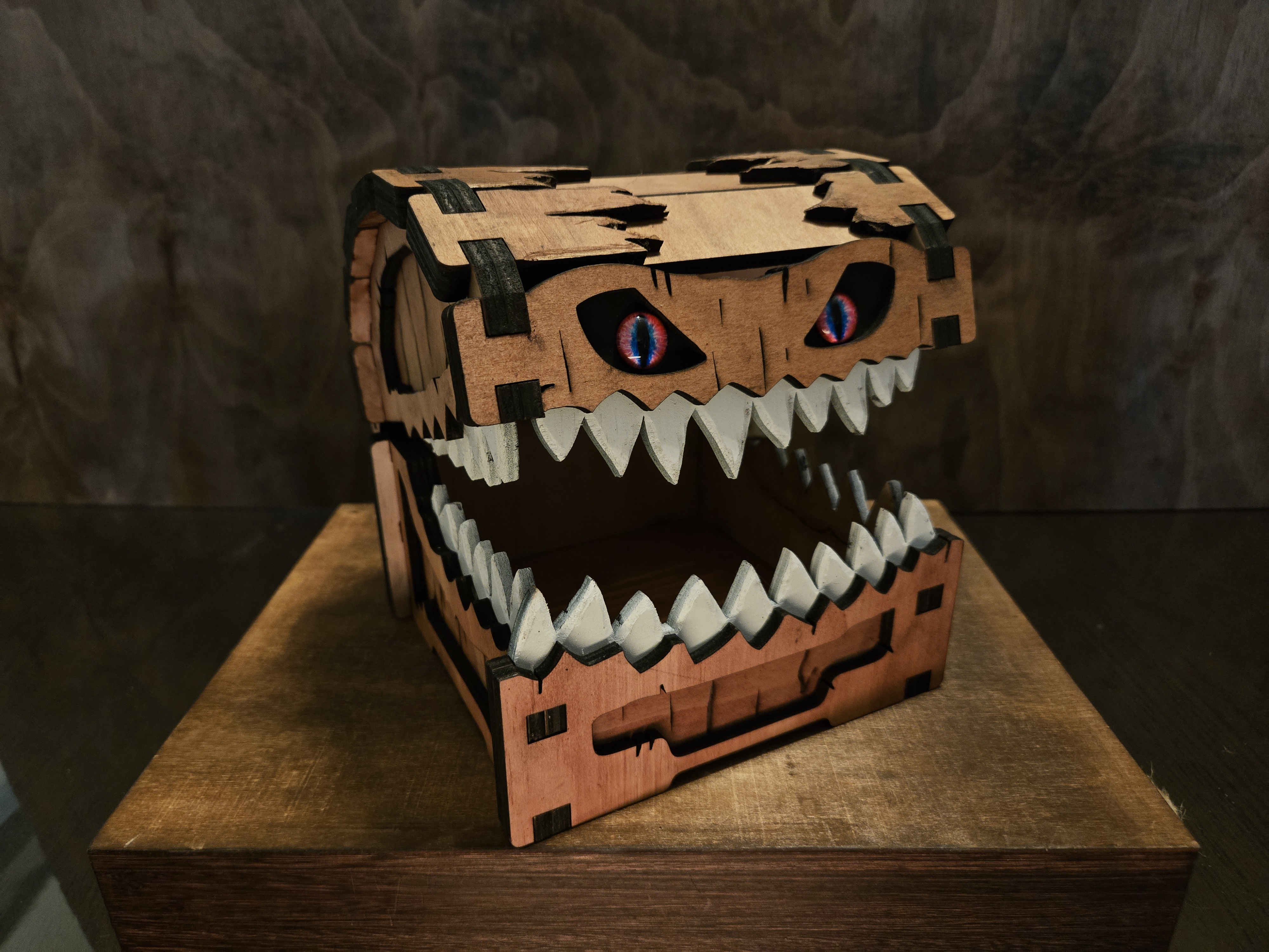 Large Mimic Chest — Handcrafted Wooden Creature of Curiosity