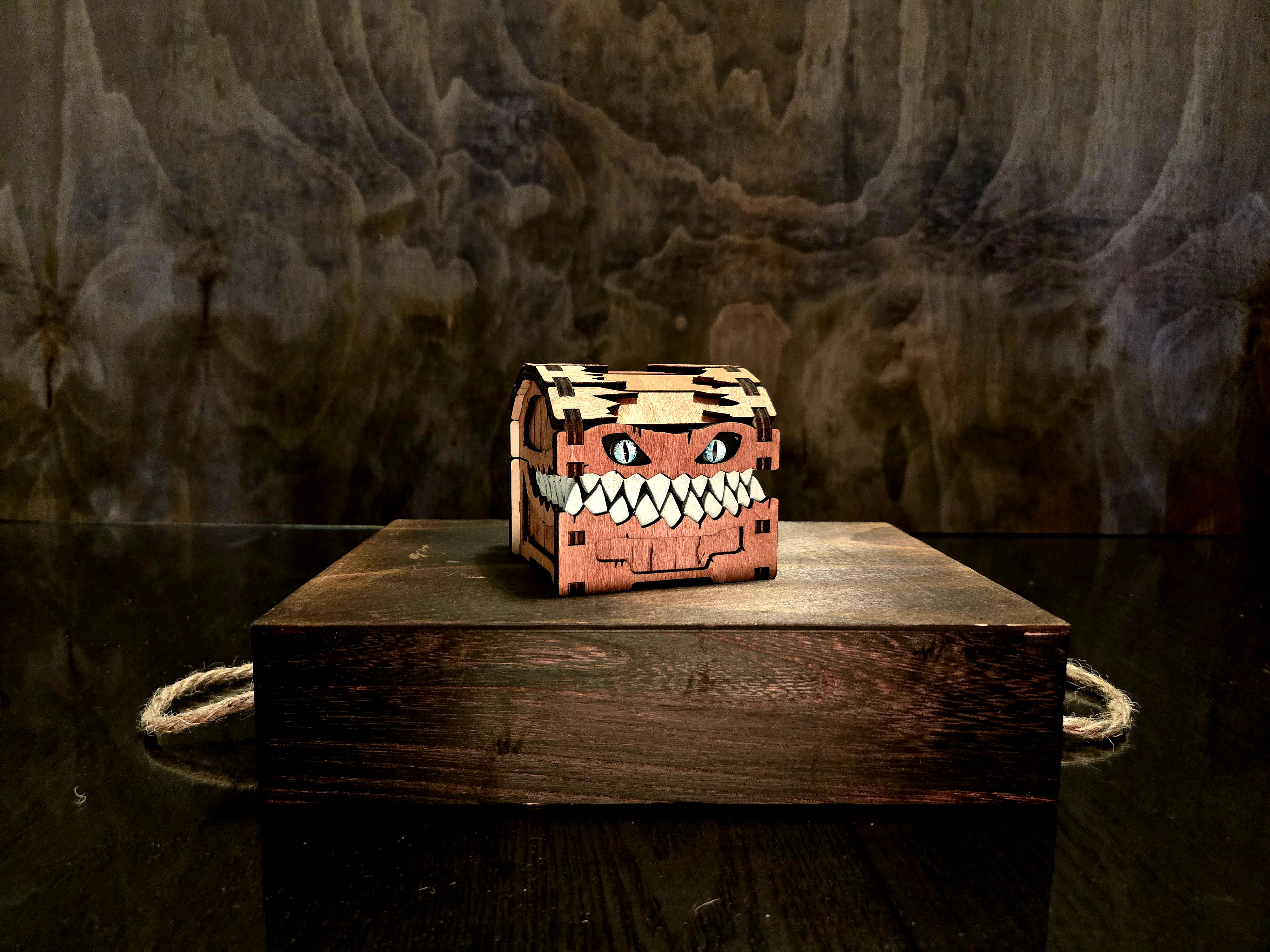 Small Mimic Chest — Handcrafted Wooden Creature of Curiosity