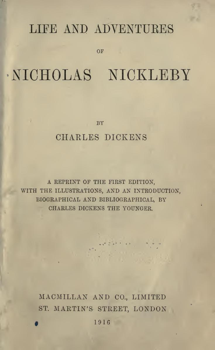 NICHOLAS NICKLEBY by Charles Dickens