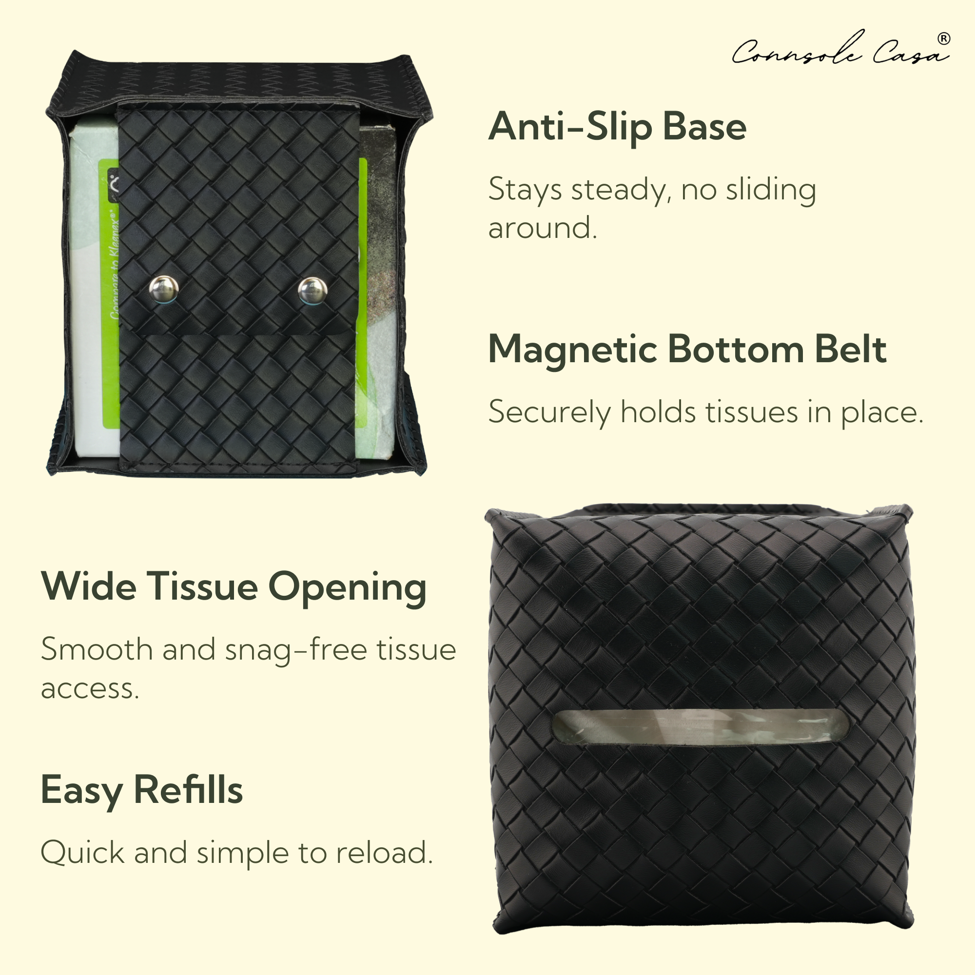 Leather Tissue Box Cover - Woven Textured Design