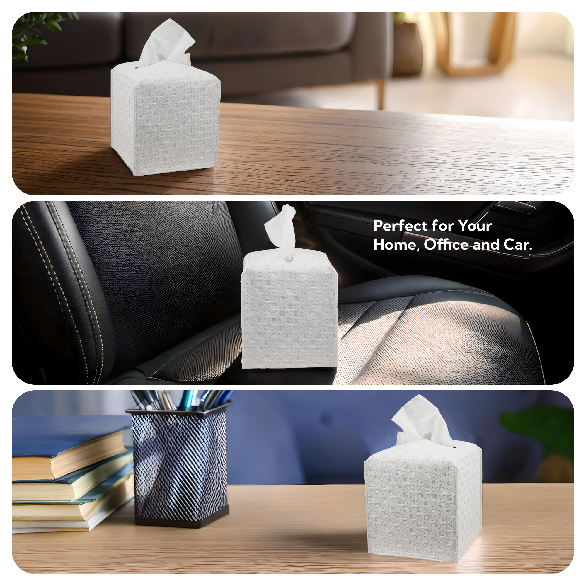 Leather Tissue Box Cover - Rattan Texture Design