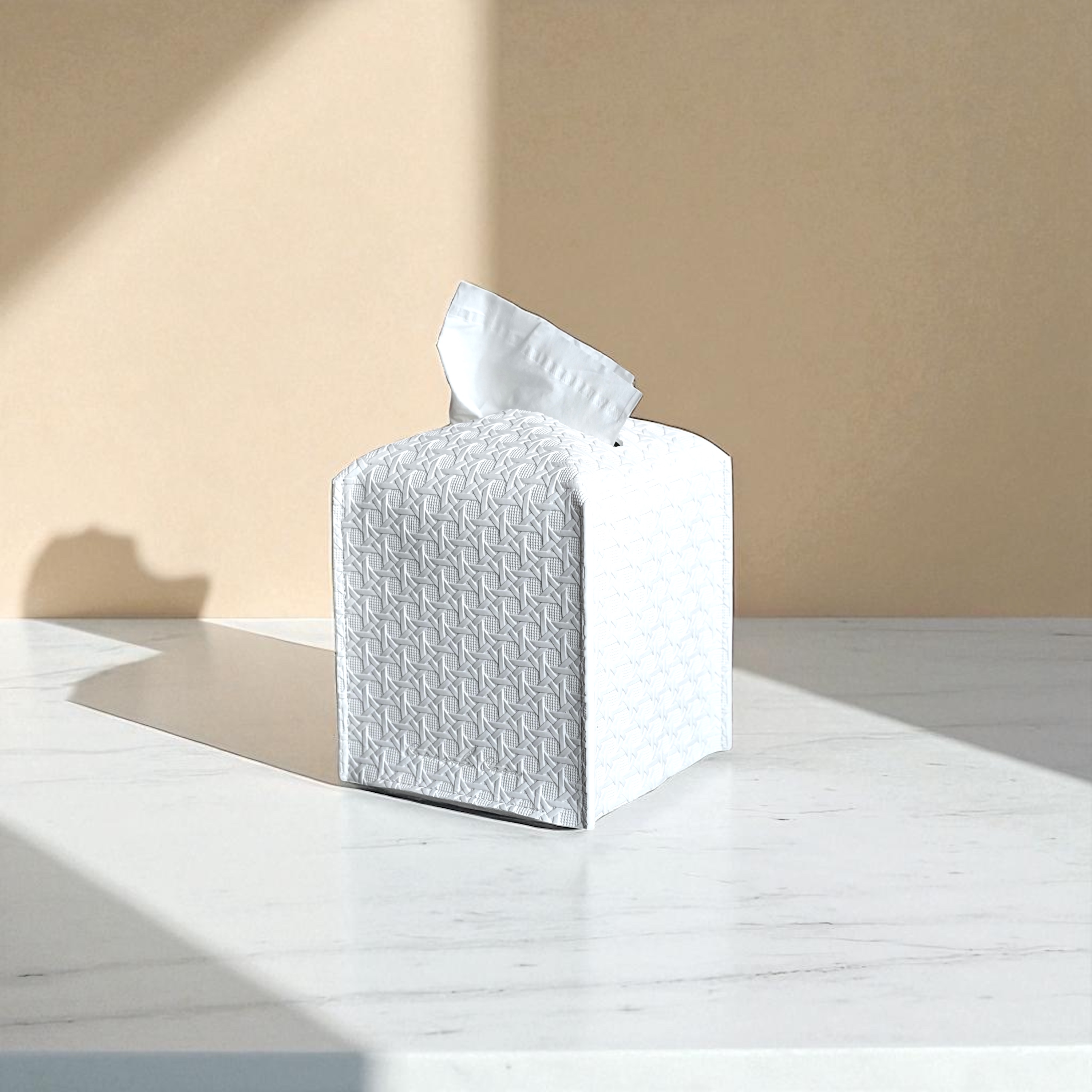 Leather Tissue Box Cover - Rattan Texture Design