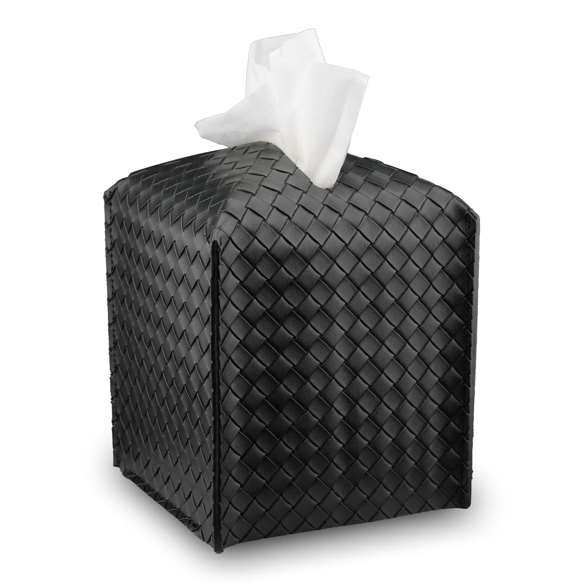 Leather Tissue Box Cover - Woven Textured Design