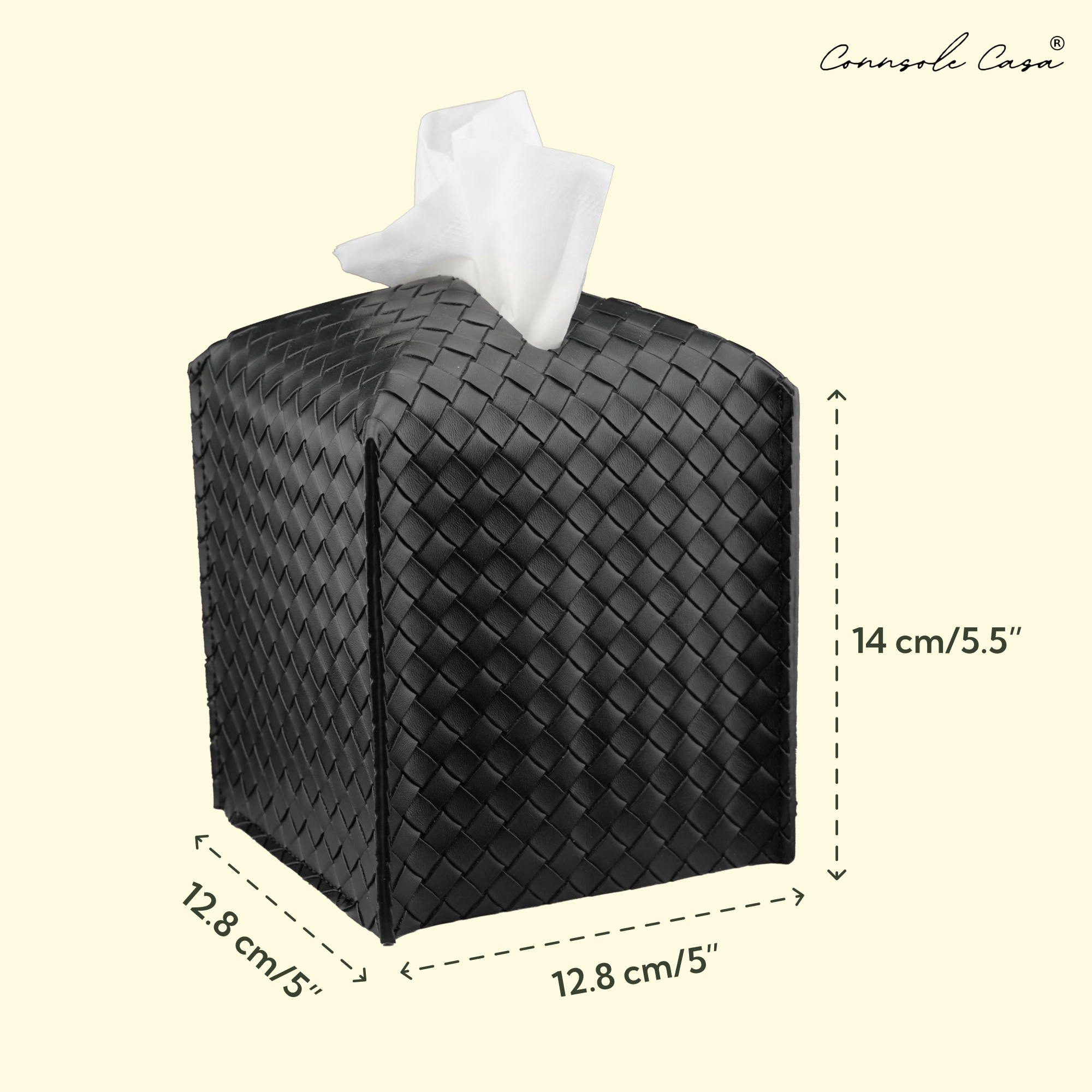Leather Tissue Box Cover - Woven Textured Design