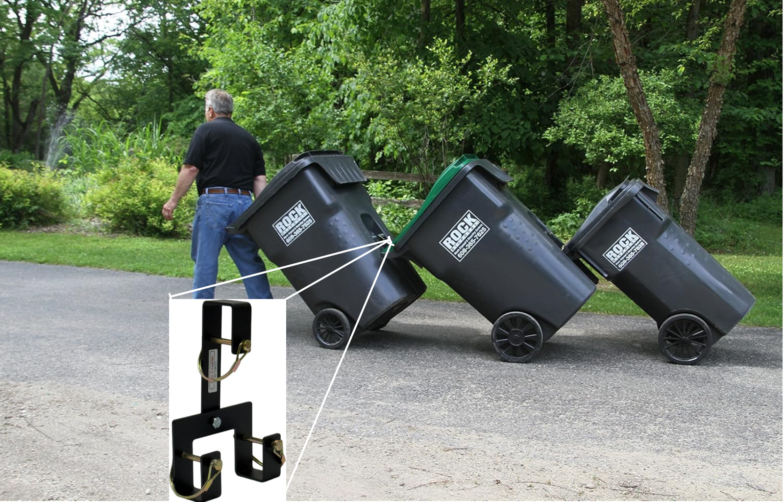 Garbage Commander Can Coupler – Hook & Tow Multiple Wheeled Trash Bins with Heavy-Duty Steel