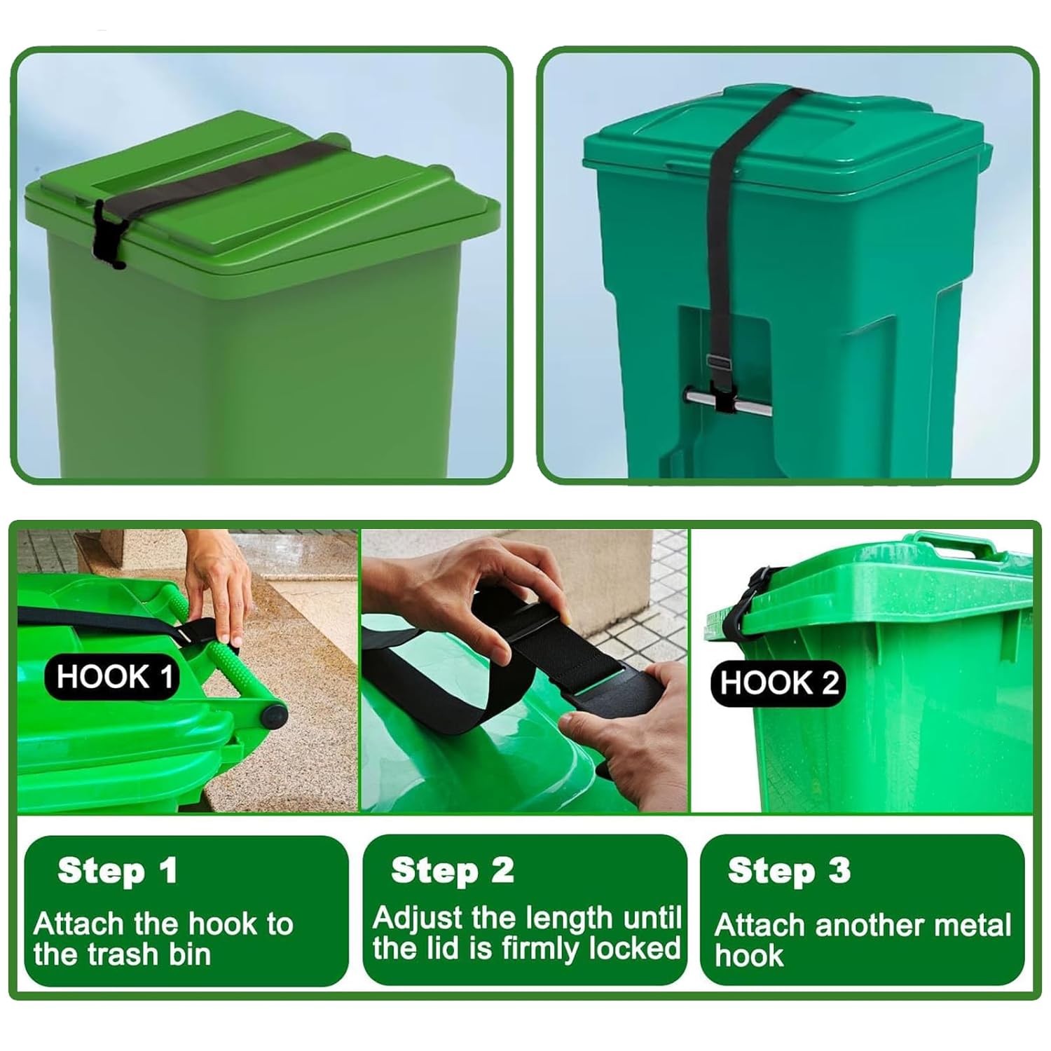 Trash Can Locks for Outdoor Bins – Animal-Resistant, Windproof & Tool-Free Installation (2-Pack)