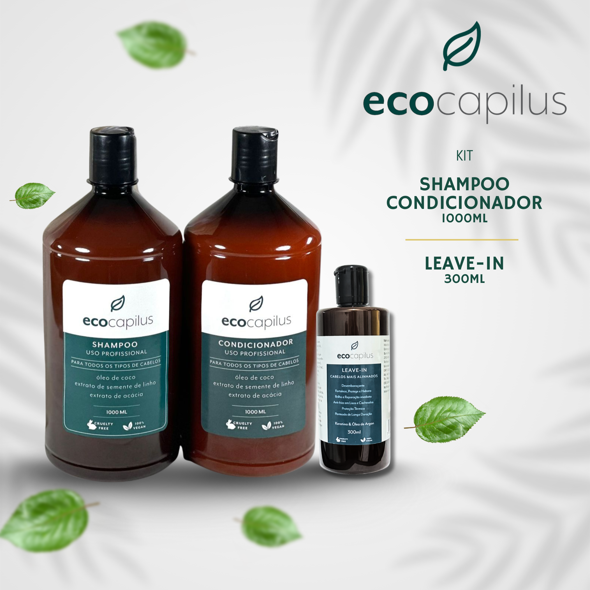 KIT SHAMPOO E CONDICIONADOR USO DIÁRIO - ECOLÓGICA HAIR 1L + Leave-in 300ml