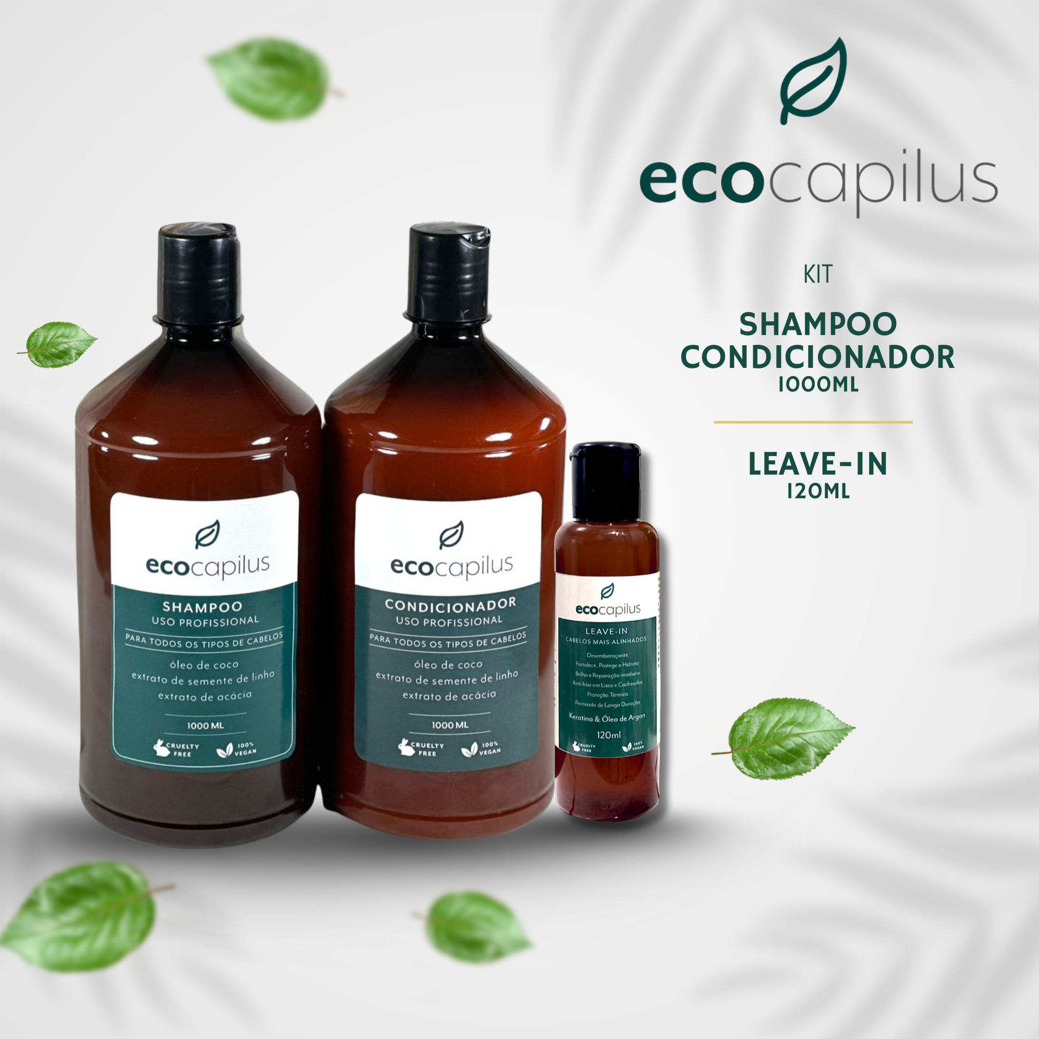 KIT SHAMPOO E CONDICIONADOR USO DIÁRIO - ECOLÓGICA HAIR 1L + Leave-in 120ml