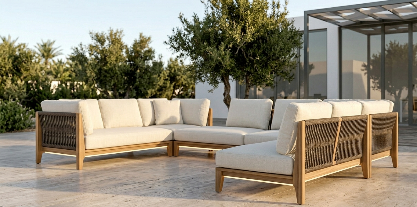 Salon de jardin d'angle en bois