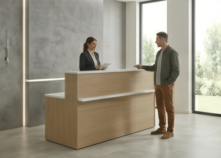 Comptoir d'accueil en bois clair