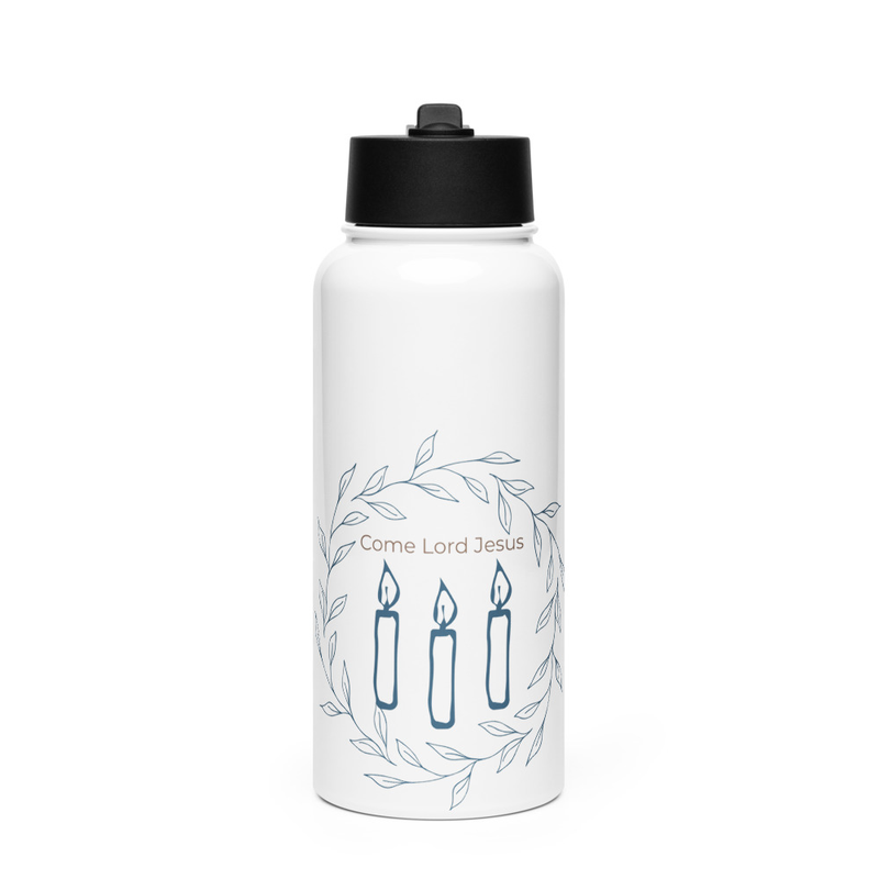 "Come Lord Jesus" stainless steel water bottle with a straw lid