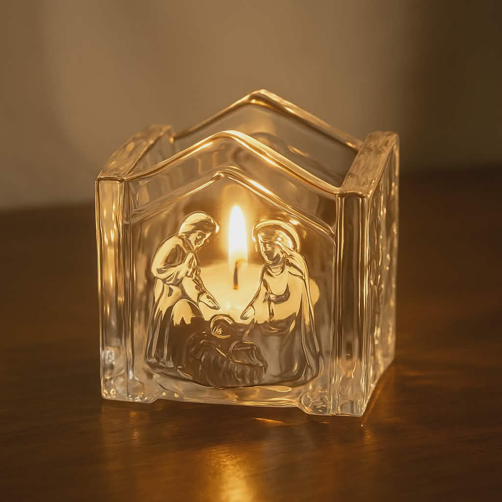 Glass Nativity Votive Candle Holder
