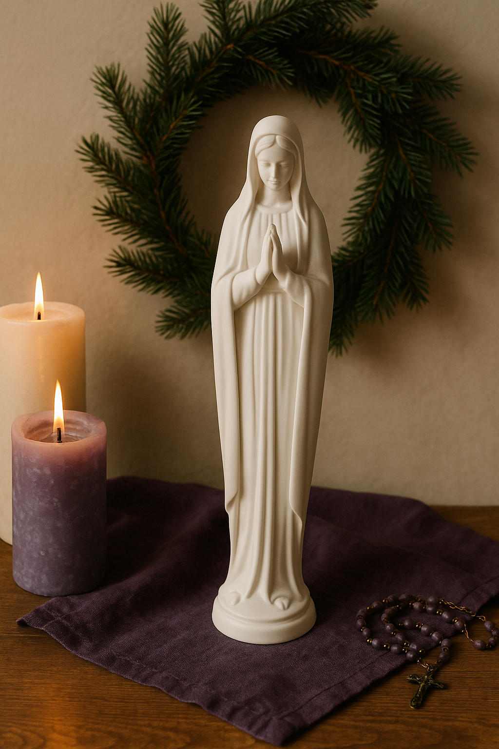 Vintage White Madonna Statue - Tall Porcelain Marian Figure