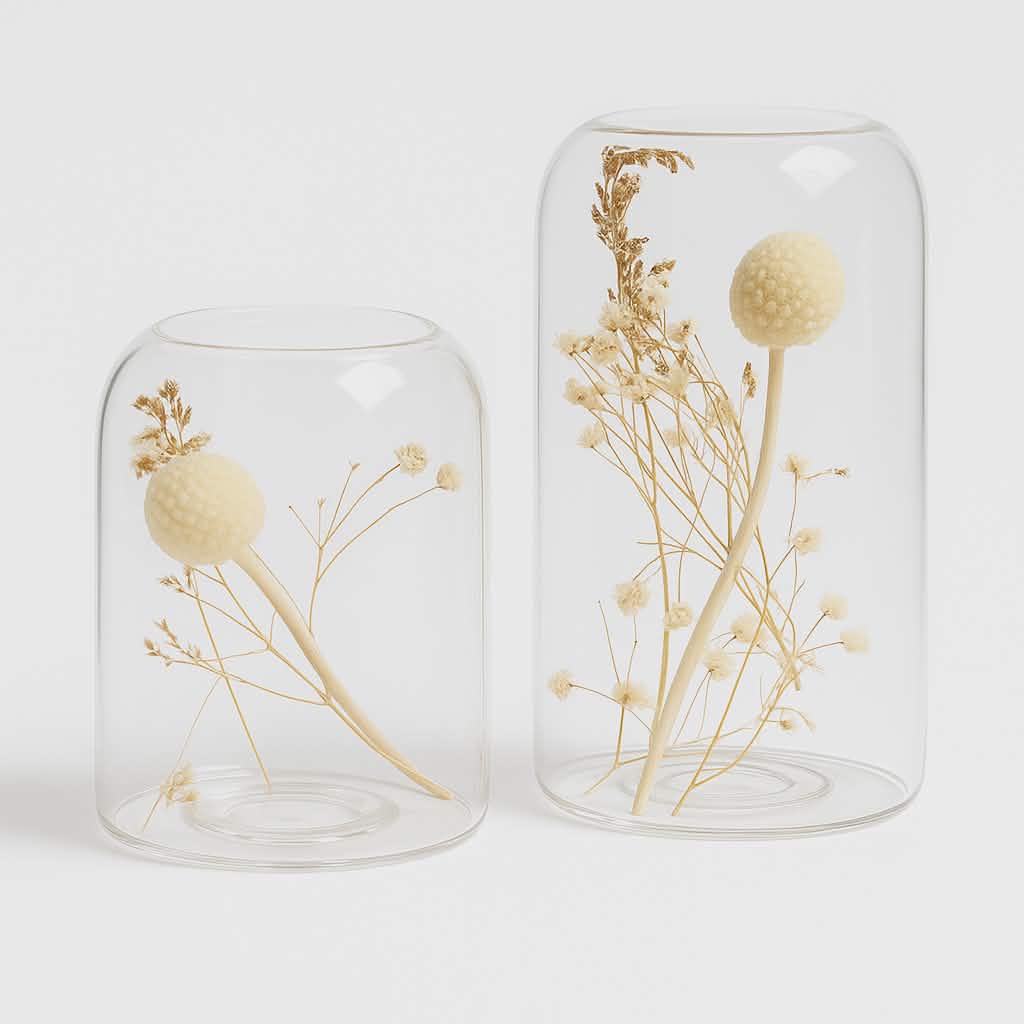 Set of Two Glass Cloche Candle Votive Holders 