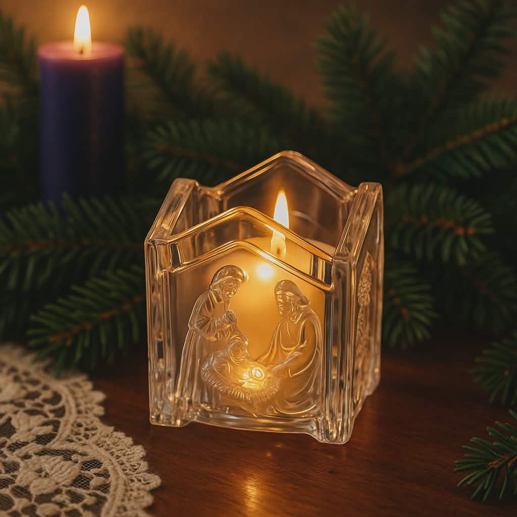 Glass Nativity Votive Candle Holder