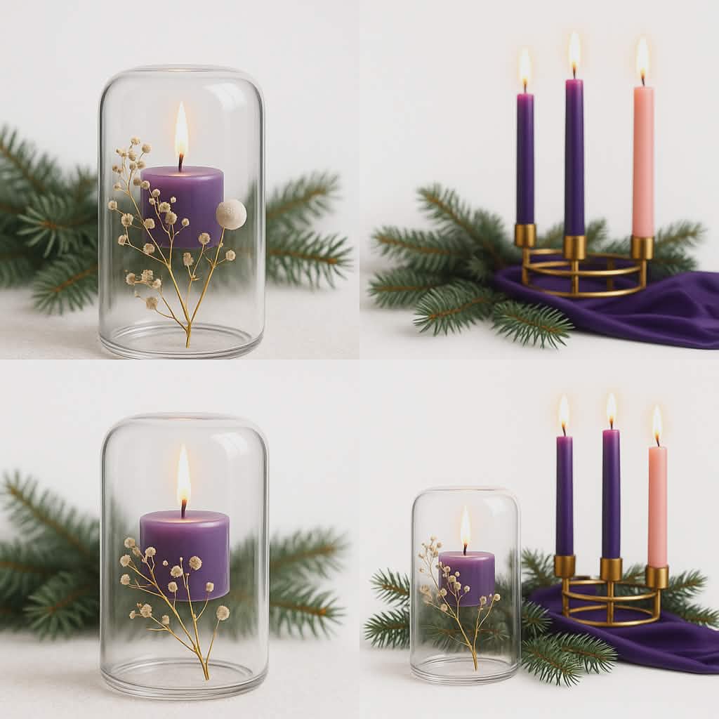 Set of Two Glass Cloche Candle Votive Holders 