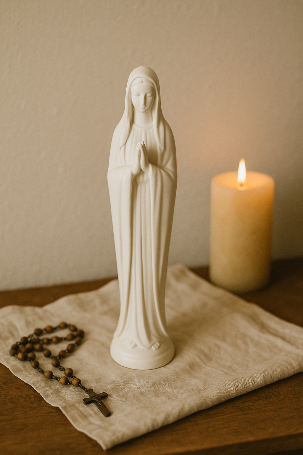 Vintage White Madonna Statue - Tall Porcelain Marian Figure