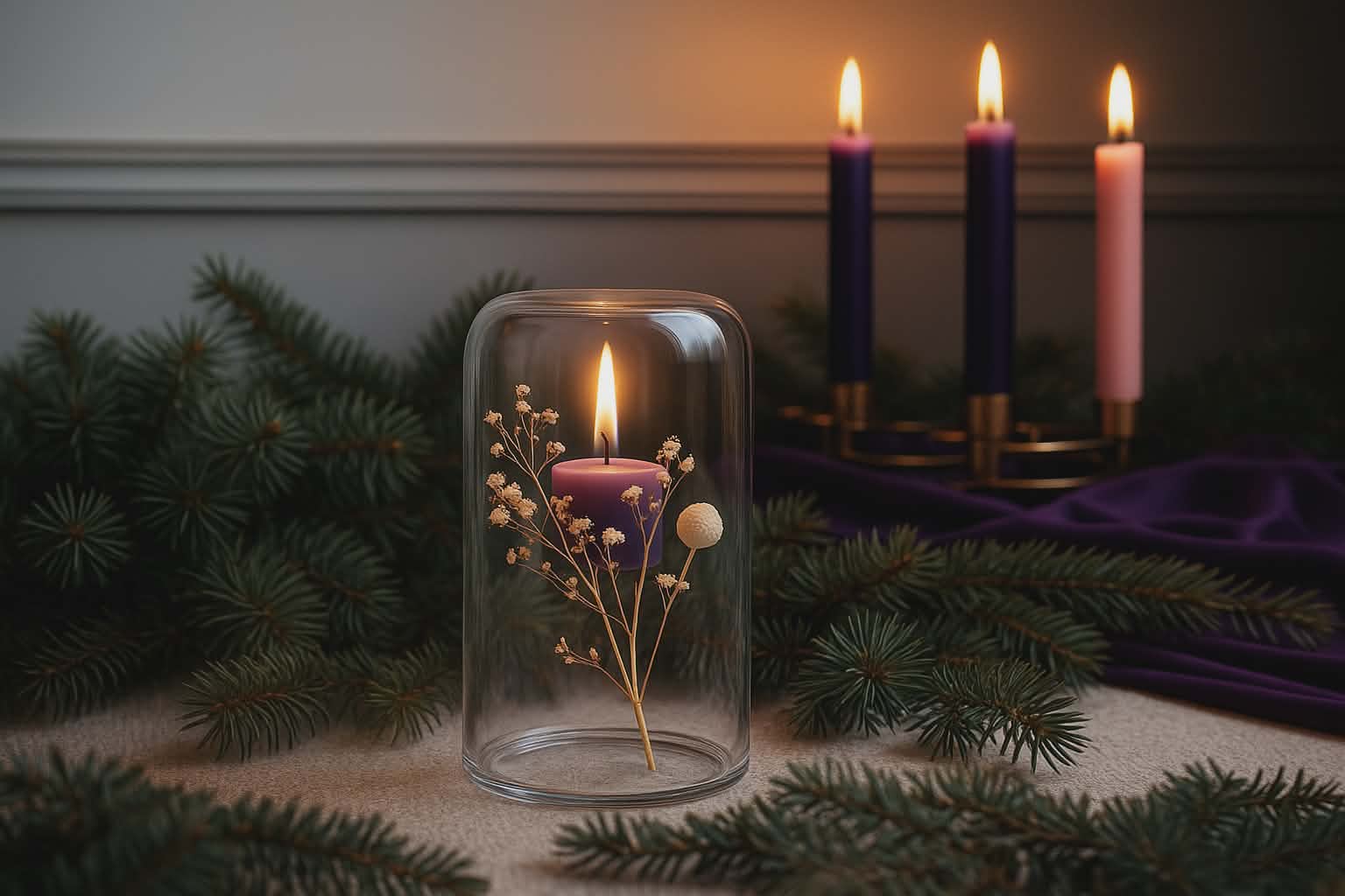 Set of Two Glass Cloche Candle Votive Holders 