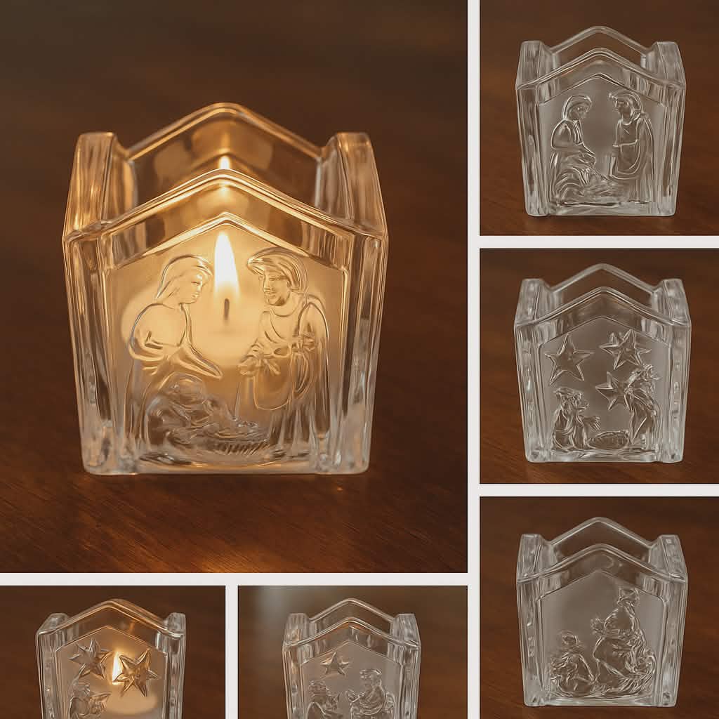 Glass Nativity Votive Candle Holder