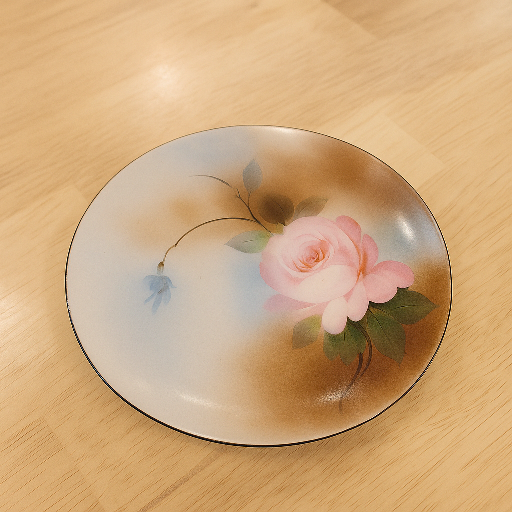 Hand Painted Rose Trinket Dish - 1980's Japanese Christmas Keepsake