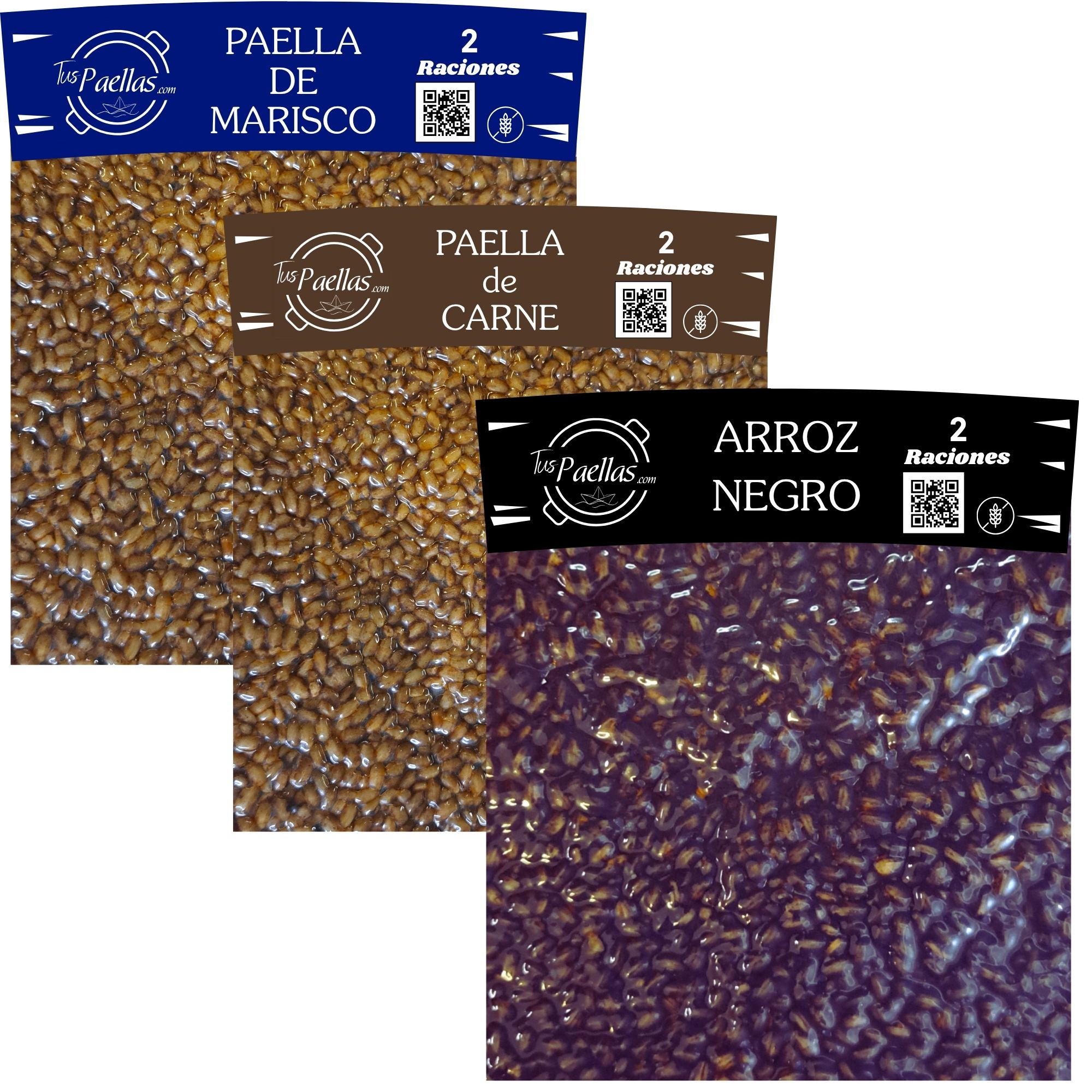 Paella Marinera, de Carne y Arroz Negro (Pack 3)