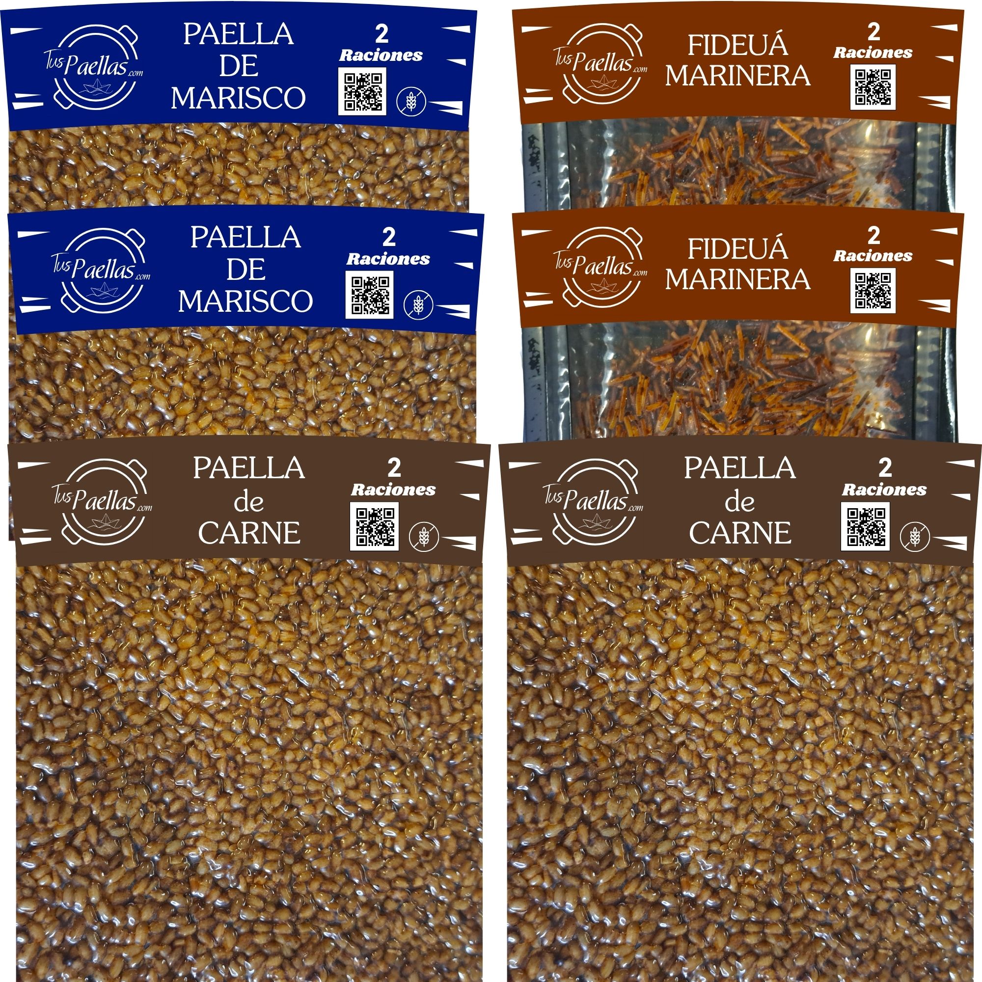 Paella Marinera, de Carne, y Fideuá (Pack 6)