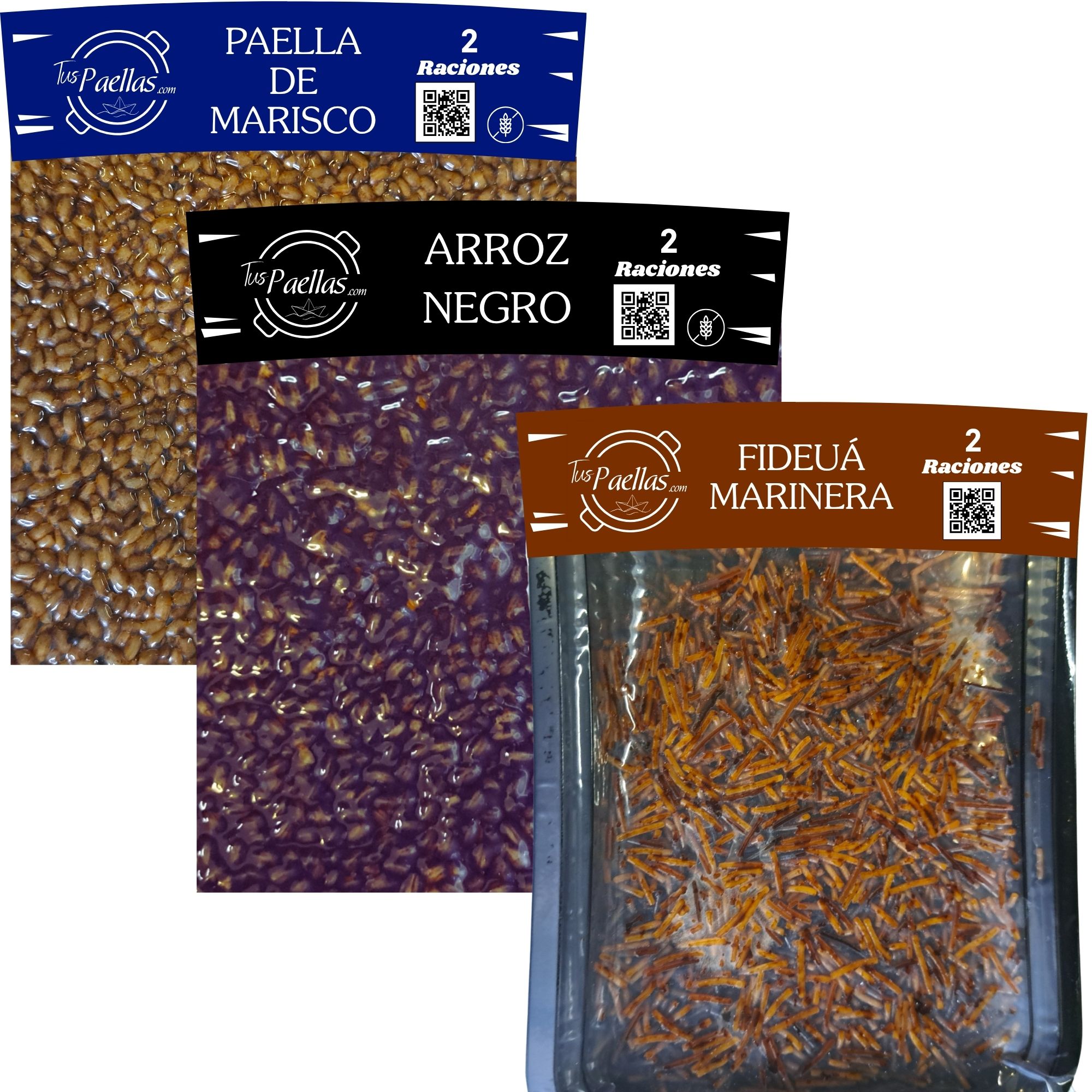 Pack Degustación. Paella Marinera, Arroz Negro y Fideuá (Pack 3)