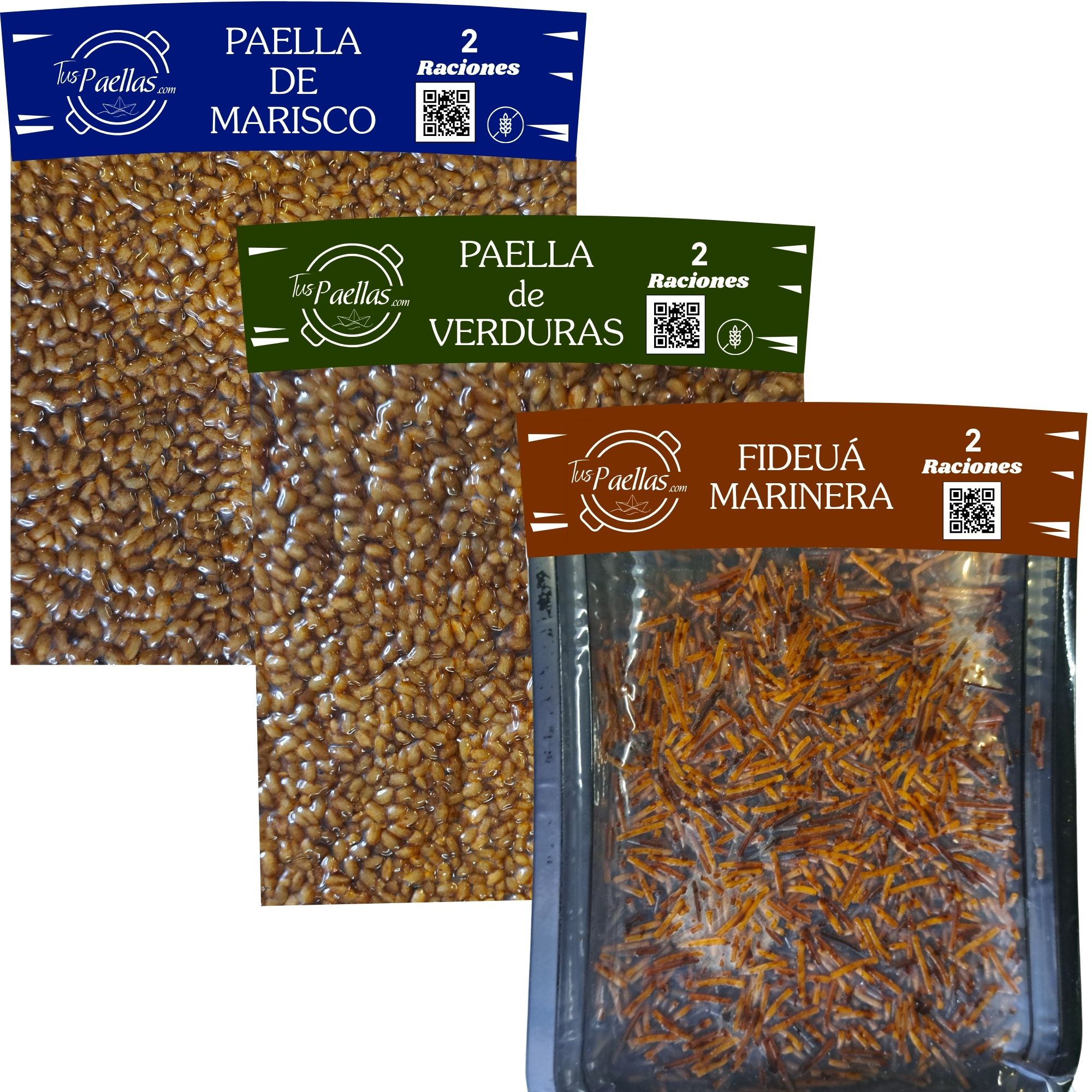 Paella Marinera, de Verduras y Fideuá (Pack 3)