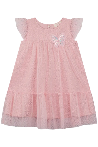 Vestido Kukie Infantil Rosa com Borboleta