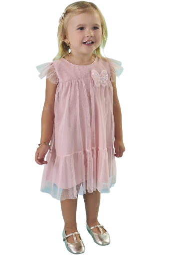 Vestido Kukie Infantil Rosa com Borboleta