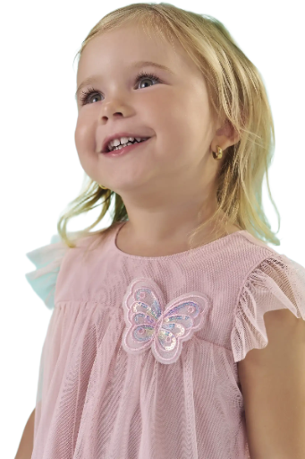 Vestido Kukie Infantil Rosa com Borboleta