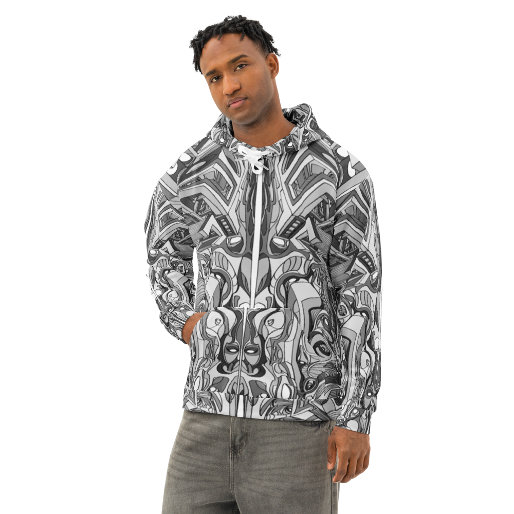 Hand-Drawn Geometric Patterned Unisex Cotton Hoodie