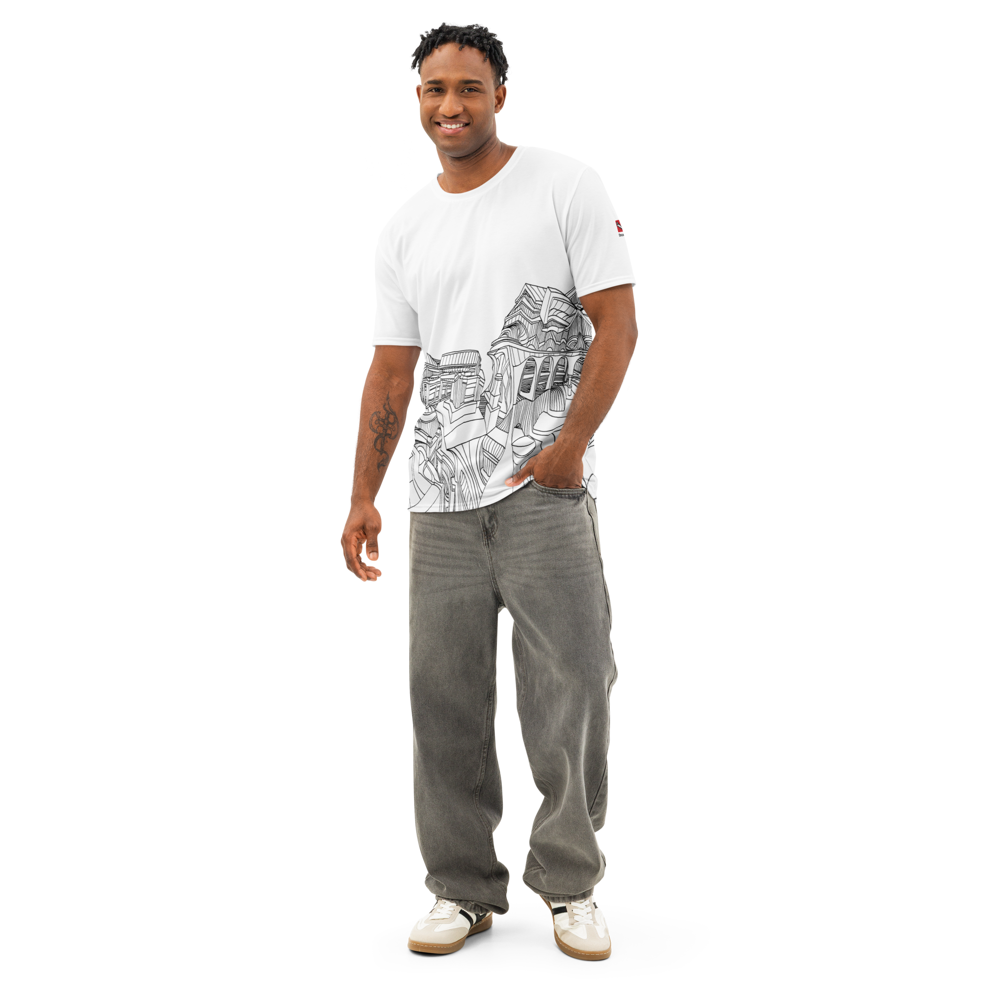 Men's Crew Neck Architectural Line Art T-Shirt 