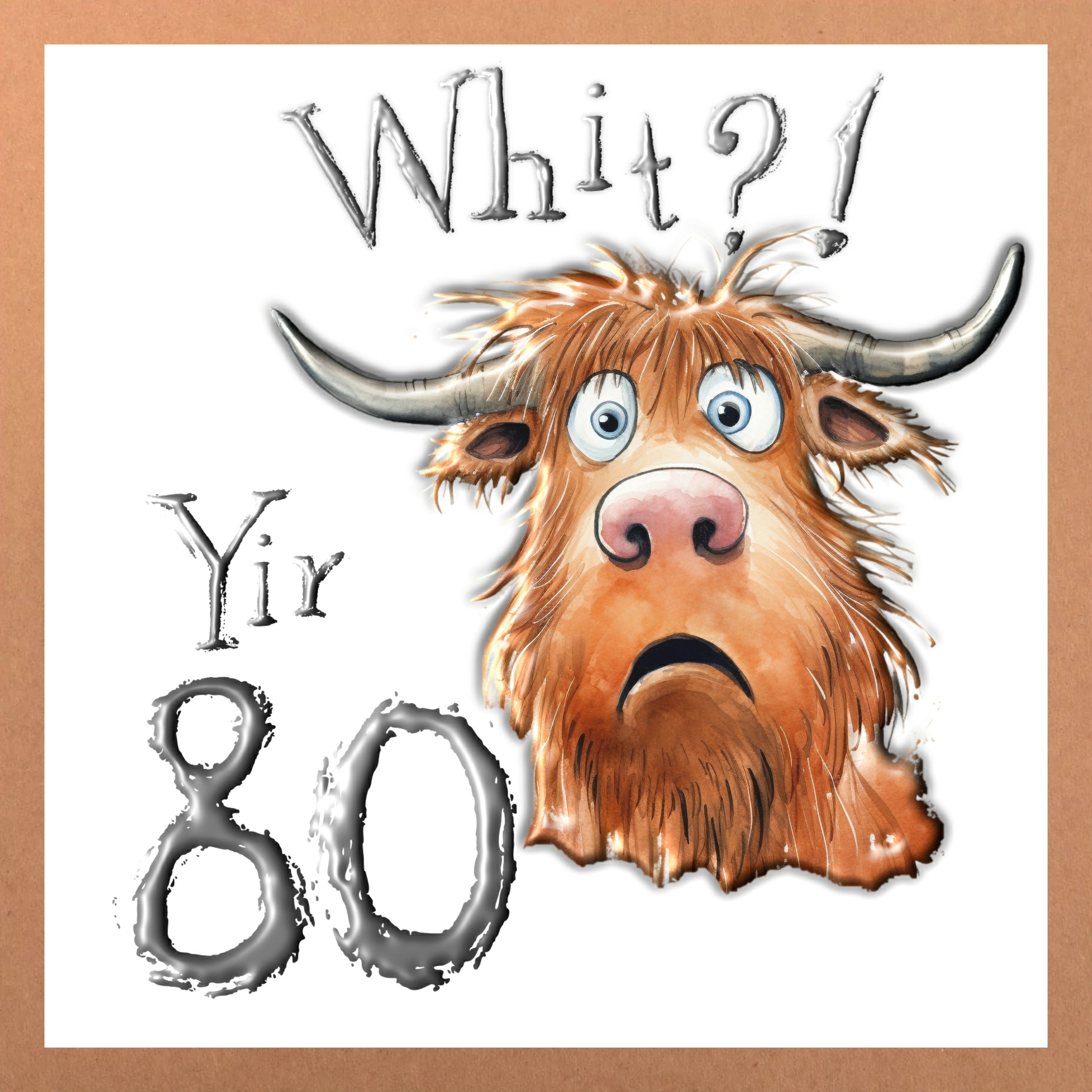 Funny Highland Cow 80th Birthday Card