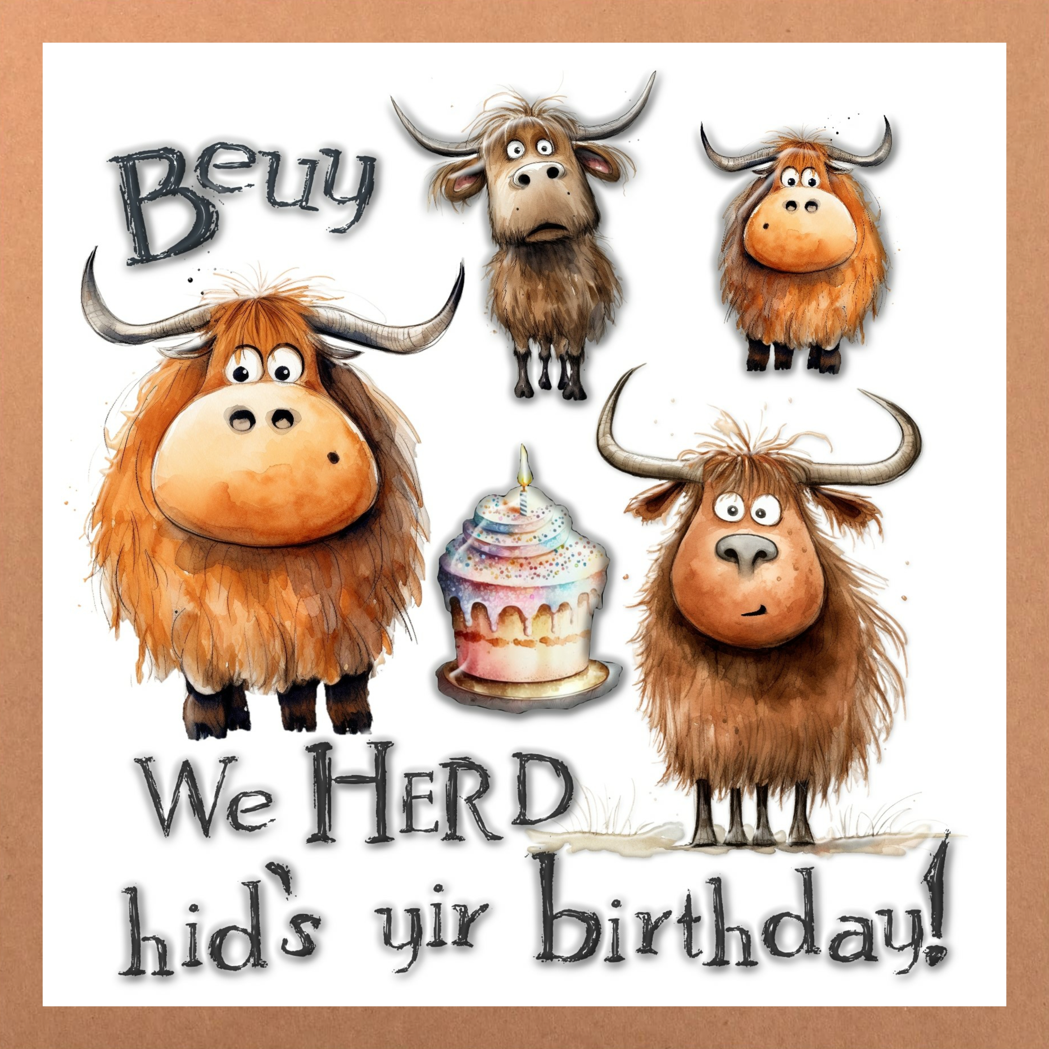Scottish Highland Cow Birthday Card