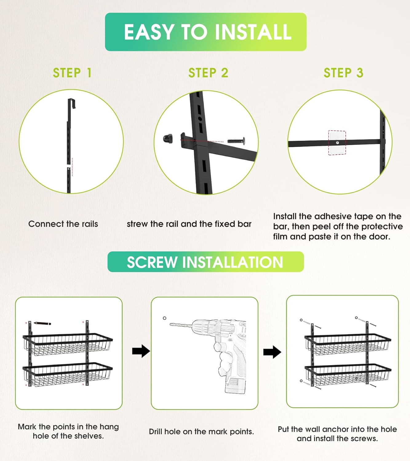 9-Tier Over The Door Pantry Organizer, Pantry Storage and Organization, Black Metal Hanging Spice Rack Seasoning Shelves Door, Wall Mount for Home & Kitchen, Laundry Room Bathroom Organization