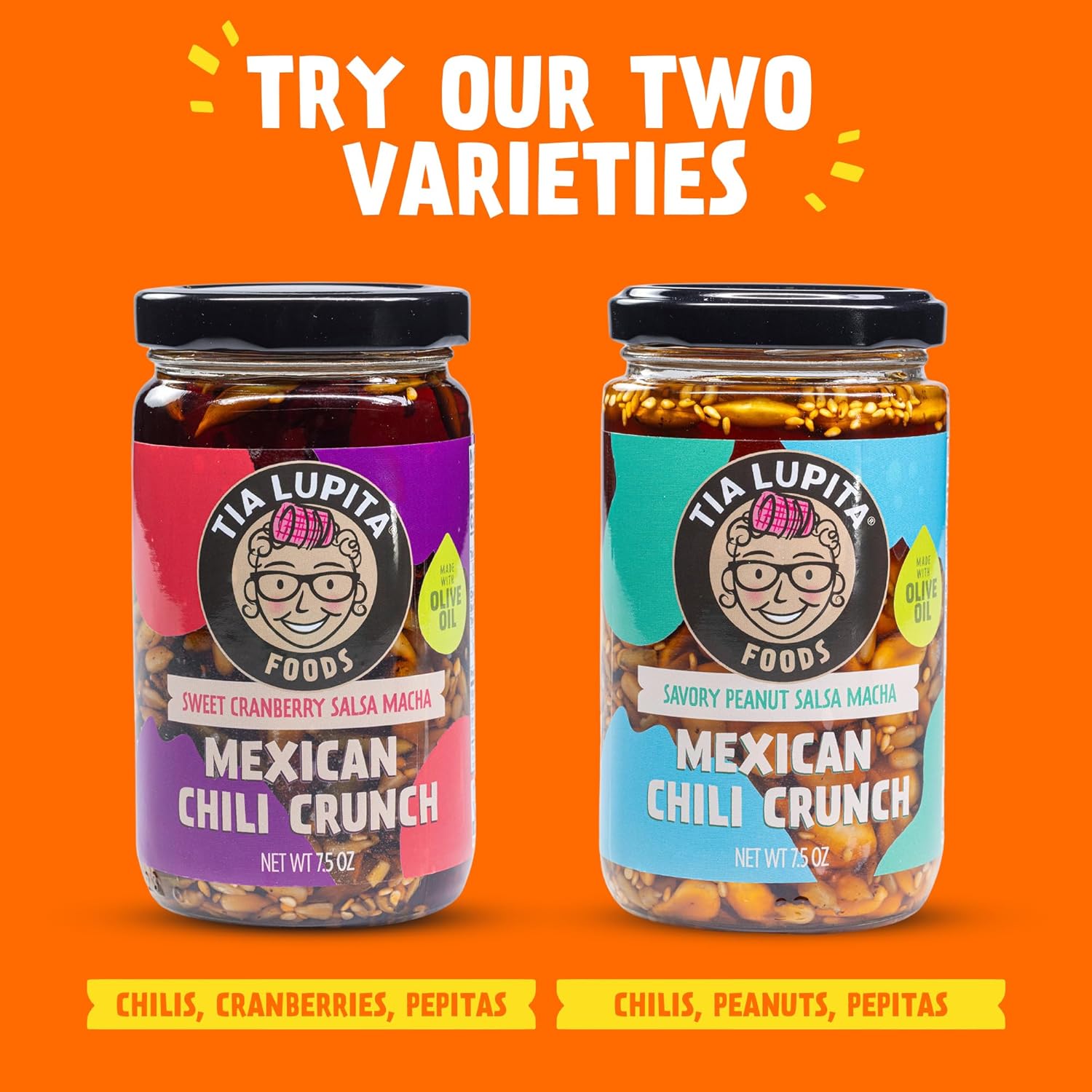 Tia Lupita Salsa Macha Chili Crunch Oil - Cranberry Flavor Crunchy Morita Chili Oil | Made w/Olive Oil, Gluten Free, Non-GMO, Vegan (7.5 Oz)