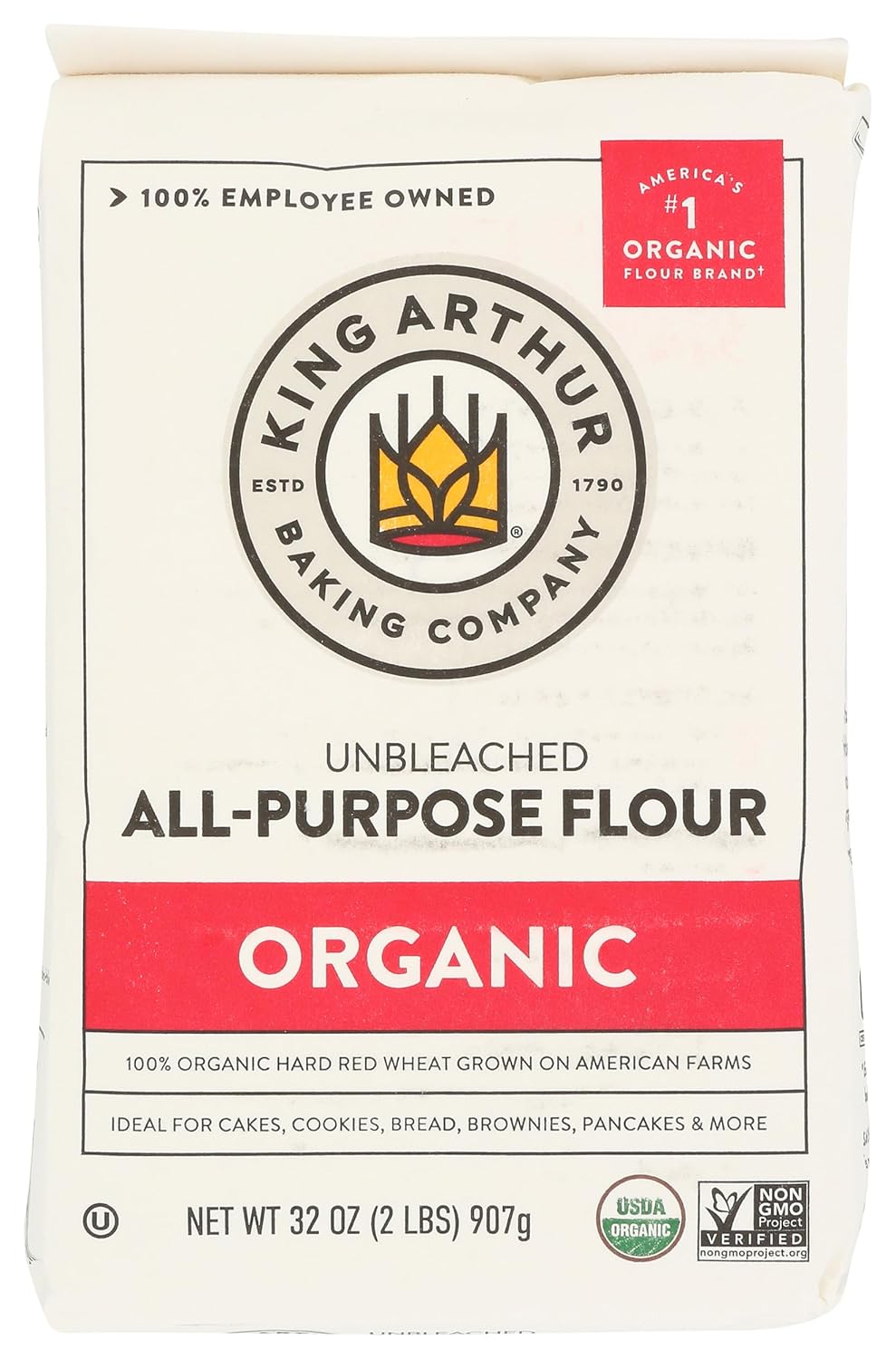 King Arthur Organic All Purpose Flour, Premium Baking Flour for Bread, Pizza Dough, and Pastries, Unbleached and Non-GMO, Versatile for All Your Baking Needs, 32 oz (2 lbs)