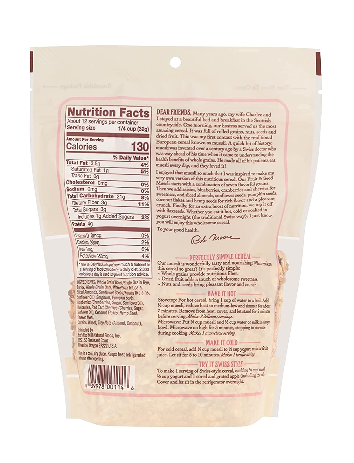 Bob's Red Mill Fruit & Seed Muesli ~ 2 Pack - 14oz