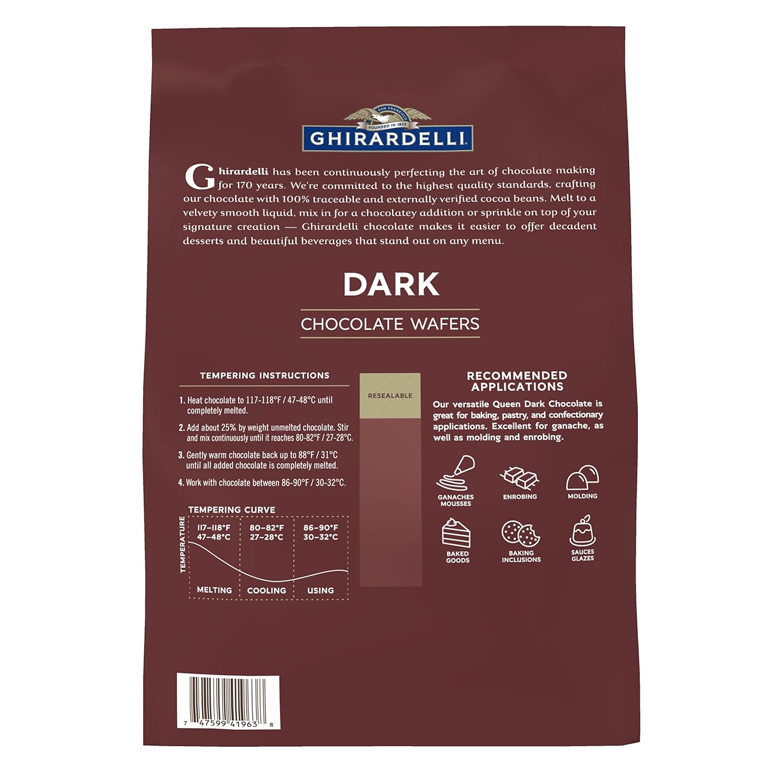 Ghirardelli Chocolate Company Dark Chocolate Wafers, 5lb. Bag (Pack of 1)