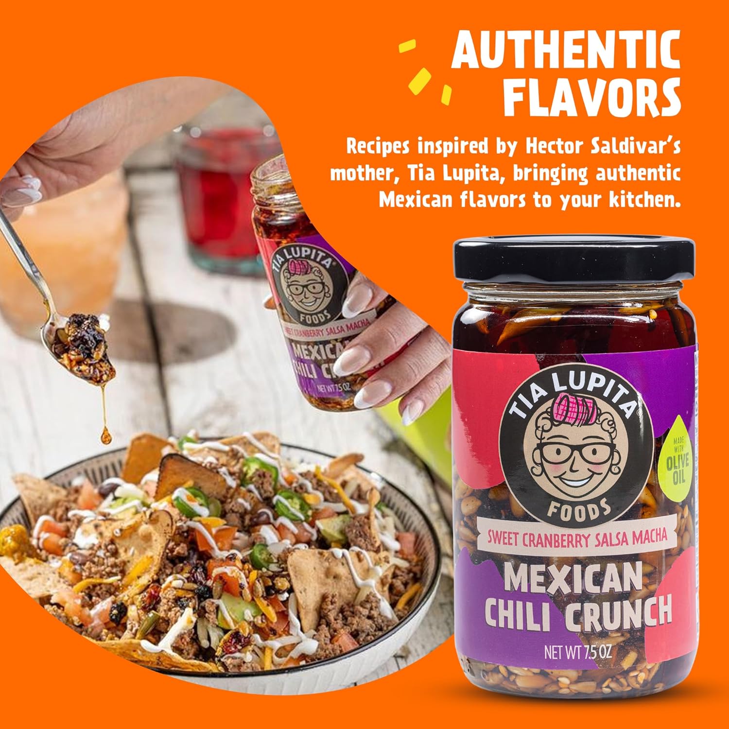 Tia Lupita Salsa Macha Chili Crunch Oil - Cranberry Flavor Crunchy Morita Chili Oil | Made w/Olive Oil, Gluten Free, Non-GMO, Vegan (7.5 Oz)