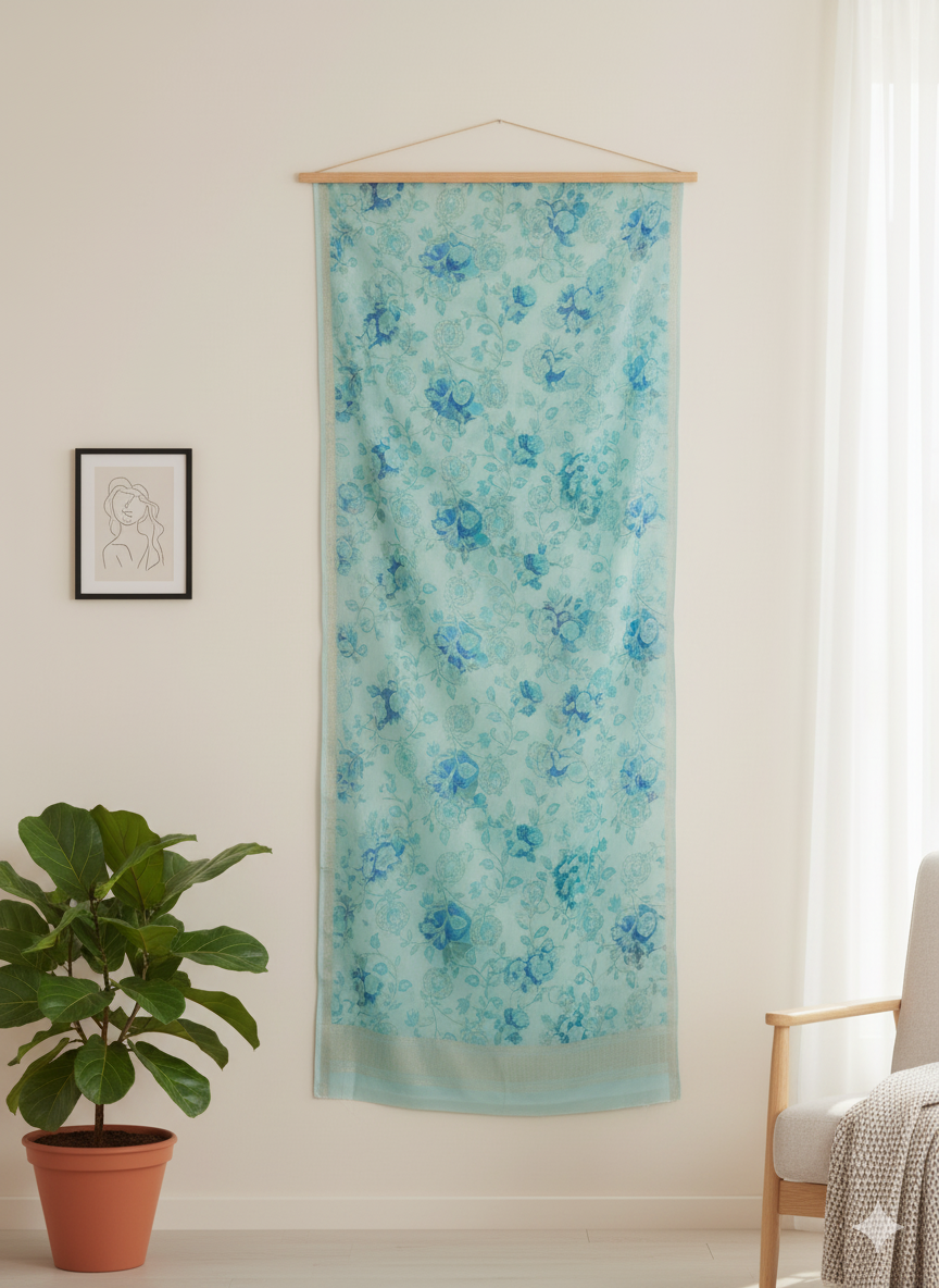 Elegant Light Blue Floral Saree