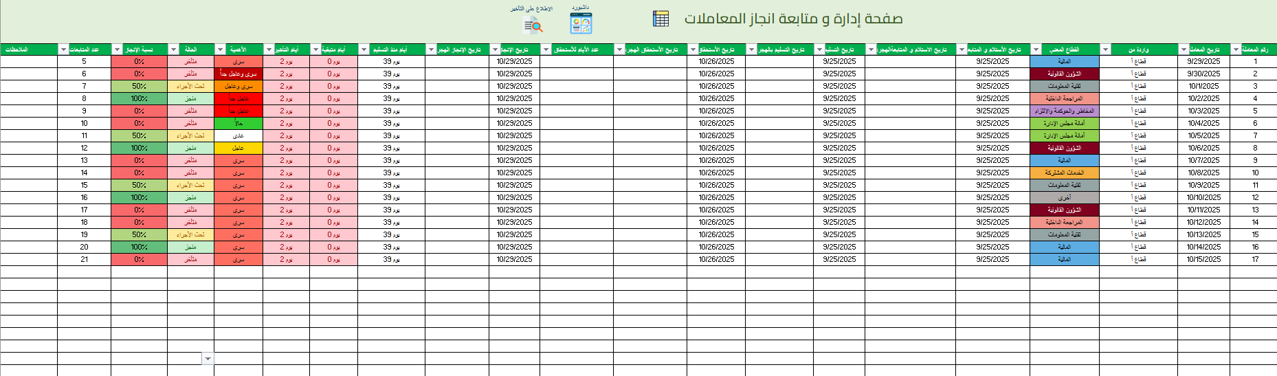 شيت إدارة ومتابعة المعاملات بإكسيل