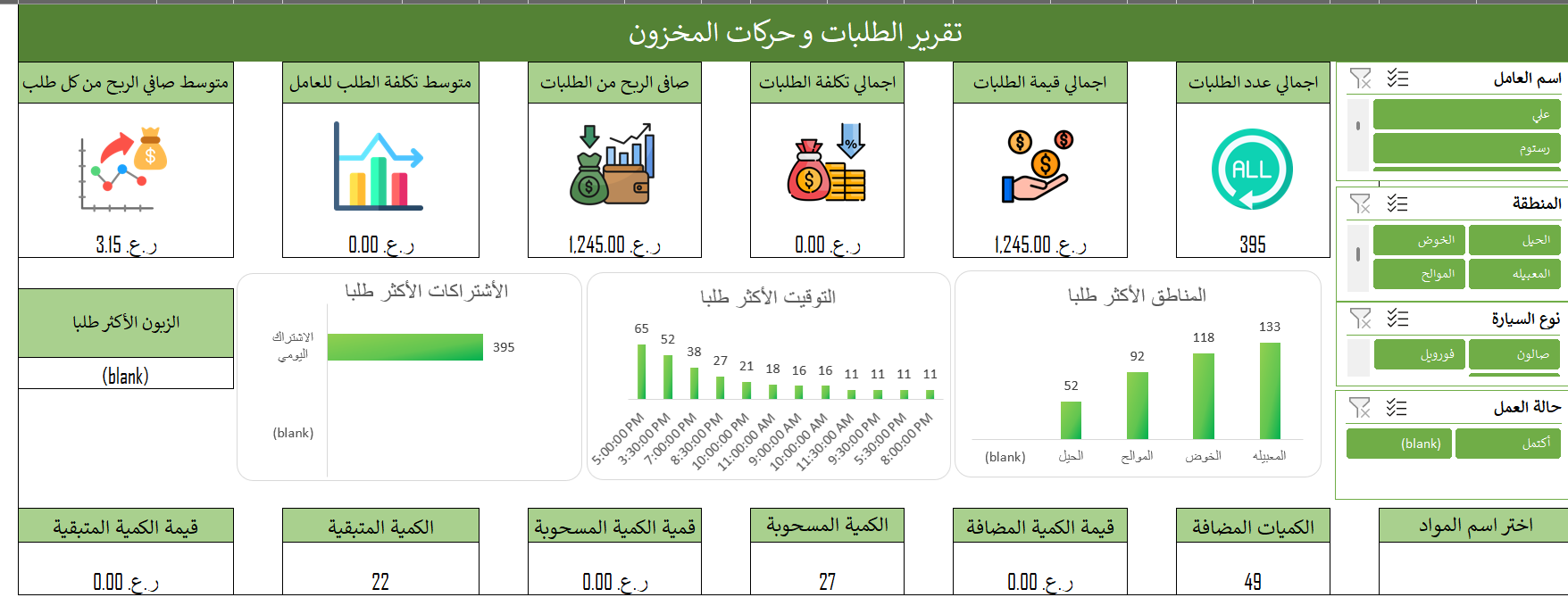 شيت إدارة الطلبات وحركات المخزون بإكسيل
