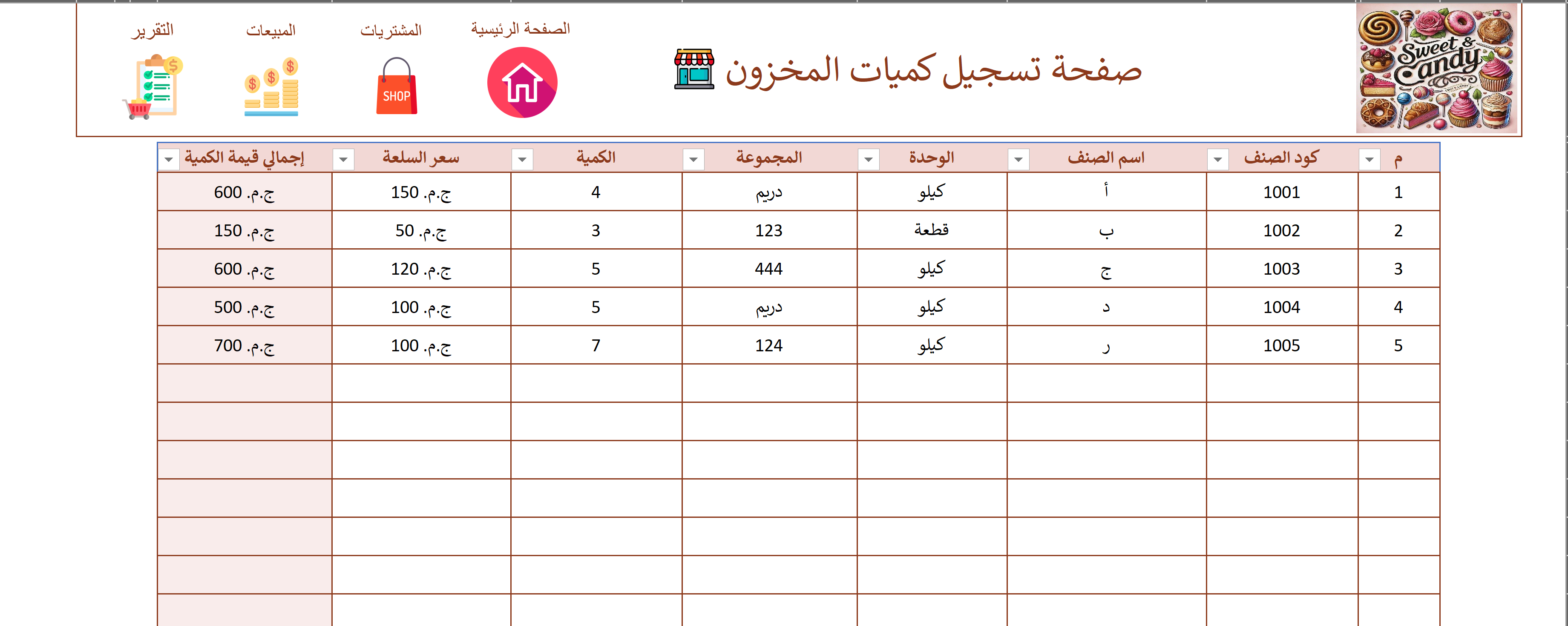 نظام إدارة المخزون والمبيعات – Sweet & Candy