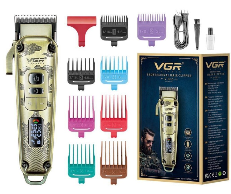 VGR Premium Metal Housing Hair Clipper LED Display