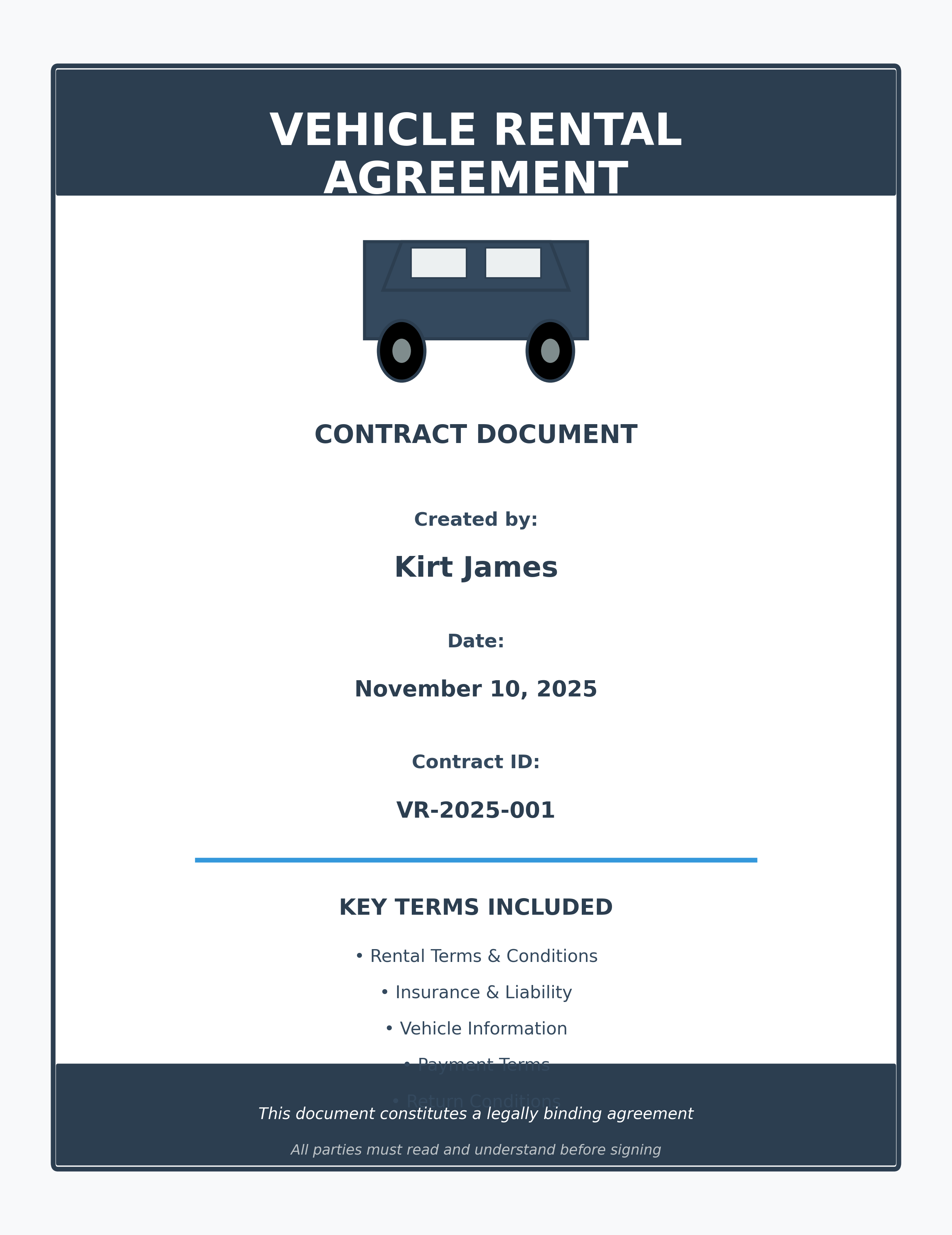 Vehicle Rental Agreement Template